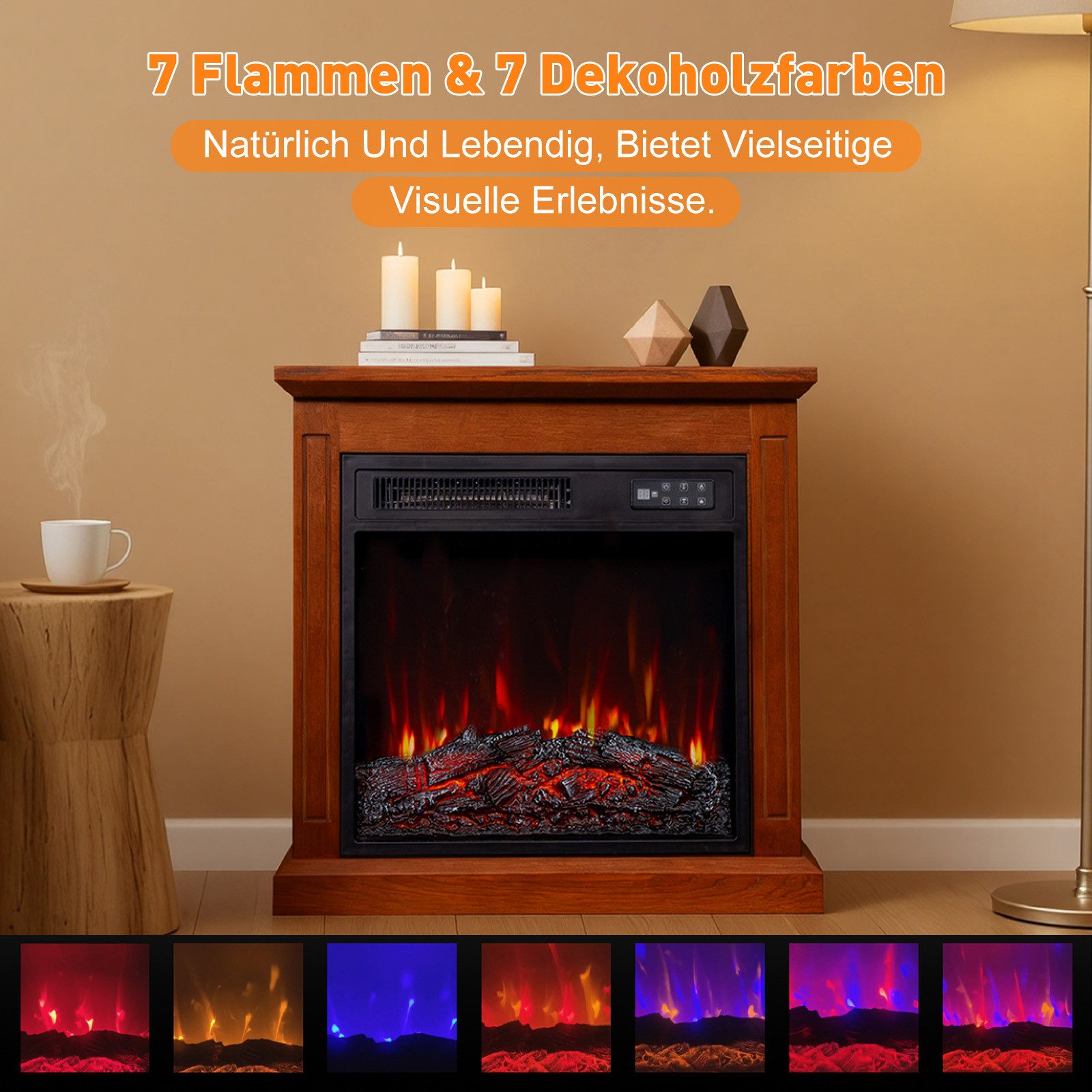 HOMAVO Elektrokamin mit Schrank, 18''/23'' Elektrokamin mit Heizung, 3D-Flammeneffekt, 18''-1800W, 23''-2000W, Fernbedienung, Timer