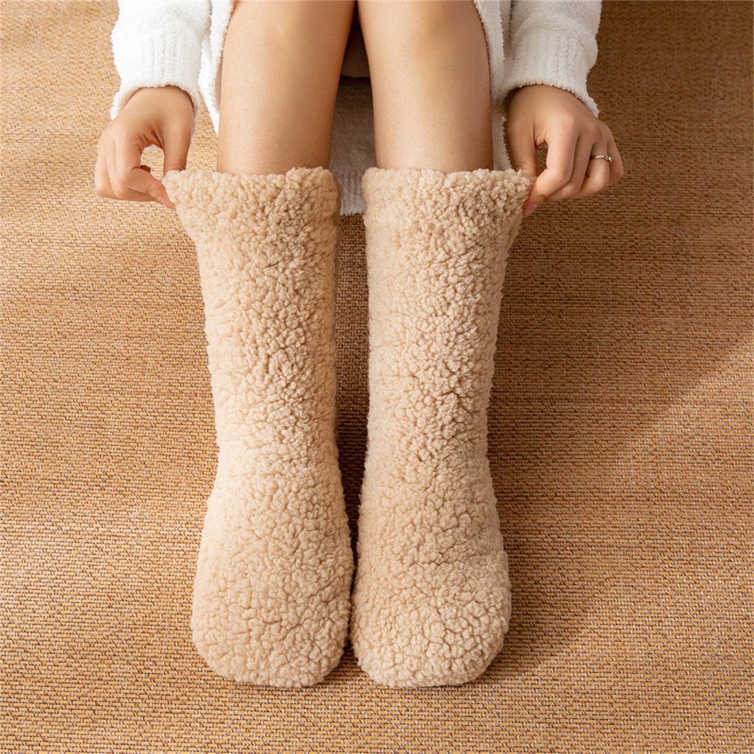 DÖRÖY Thermosocken Damen Winter warme Schlafsocken, Hausboden Socken Schnee Socken khaki | Thermosocken