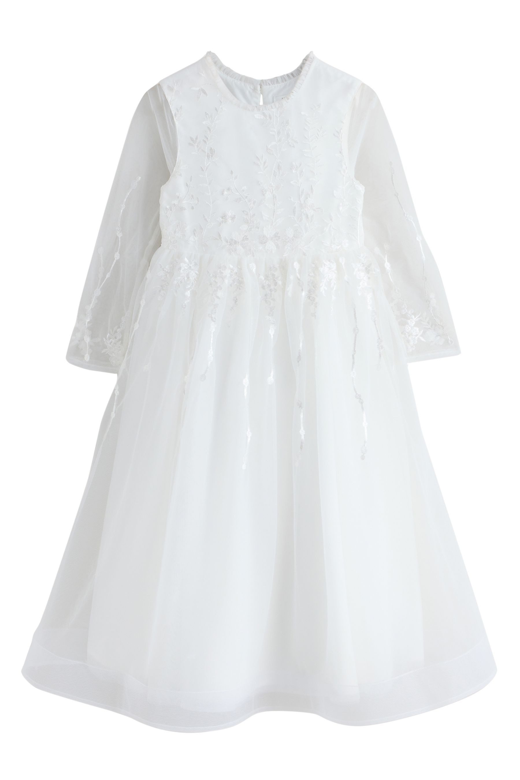 Next Tüllkleid Langarm-Kleid mit Blumenstickereien und Schleife (1-tlg)