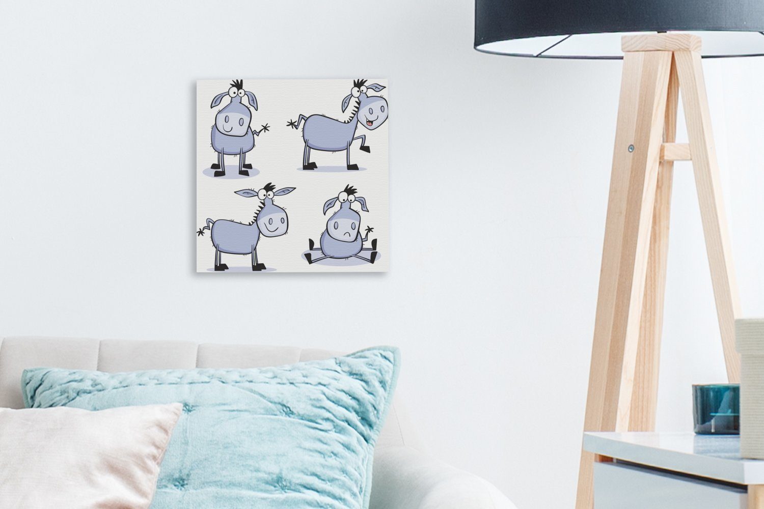 Leinwandbild Leinwand für Eine Schlafzimmer Illustration vier OneMillionCanvasses® Wohnzimmer St), Eseln, von (1 Bilder
