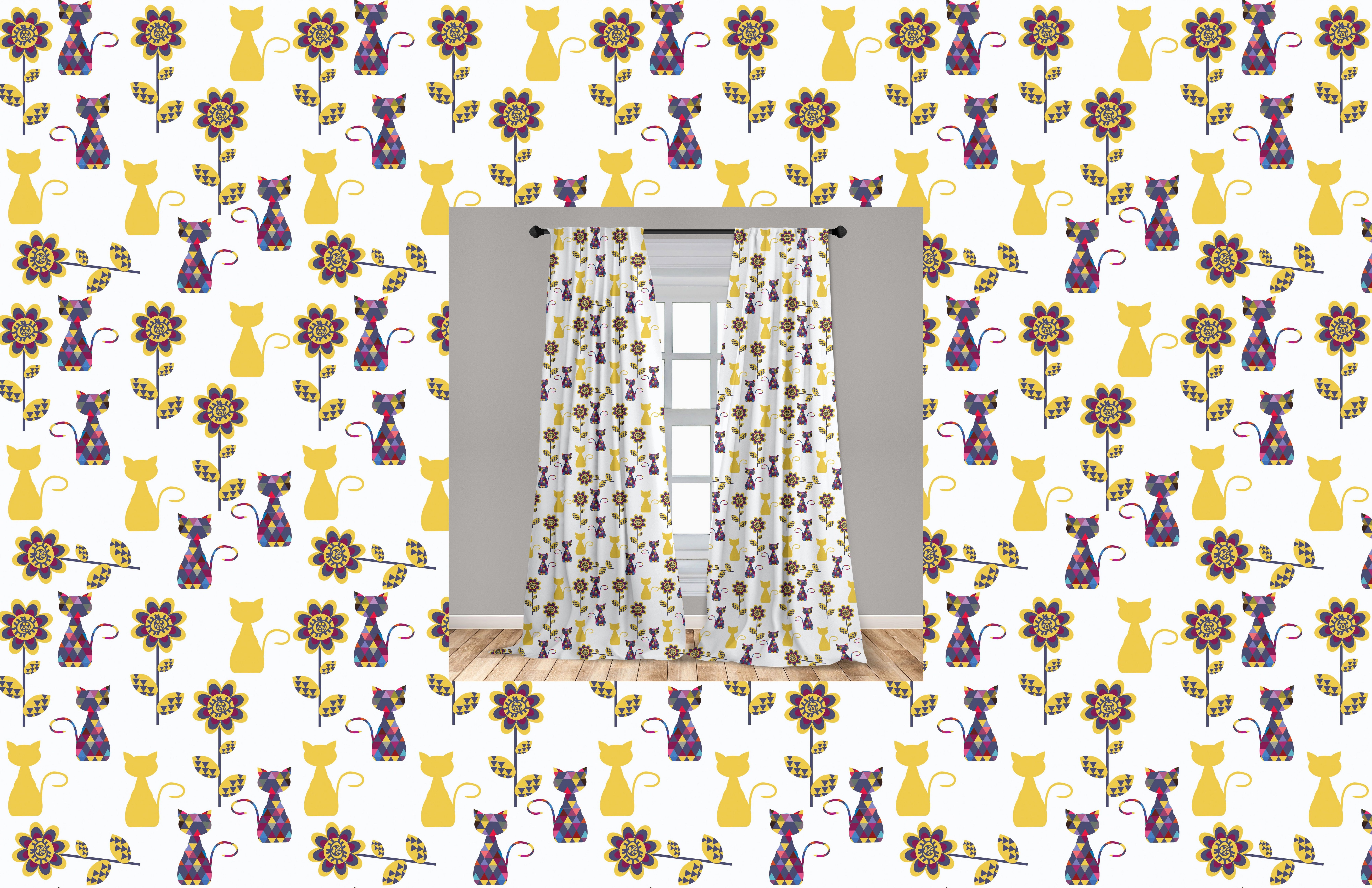 Gardine Vorhang Poly Abakuhaus, Schlafzimmer Miezekatze-Entwurf Katzenliebhaber Art Wohnzimmer Dekor, Microfaser, für