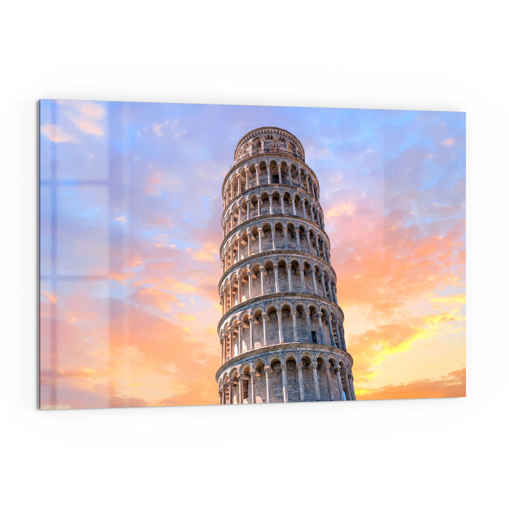 DEQORI Küchenrückwand 'Der Schiefe Turm von Pisa', Glas Spritzschutz Badrückwand Herdblende