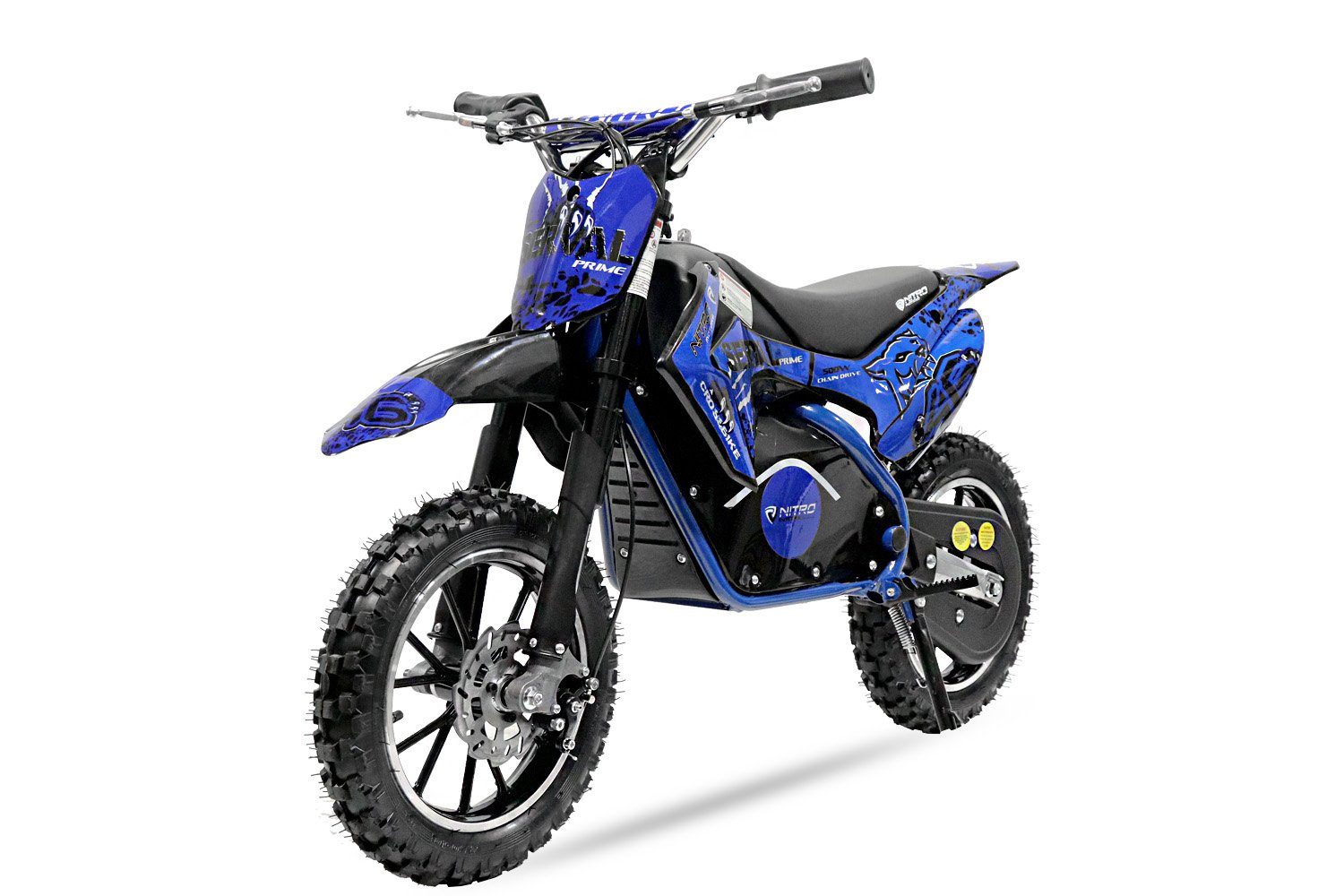 Nitro Motors Dirt-Bike Elektro 500W Eco mini Kinder Dirtbike Serval 10" Pocketbike Crossbike, 1 Gang, Automatikschaltung Blau