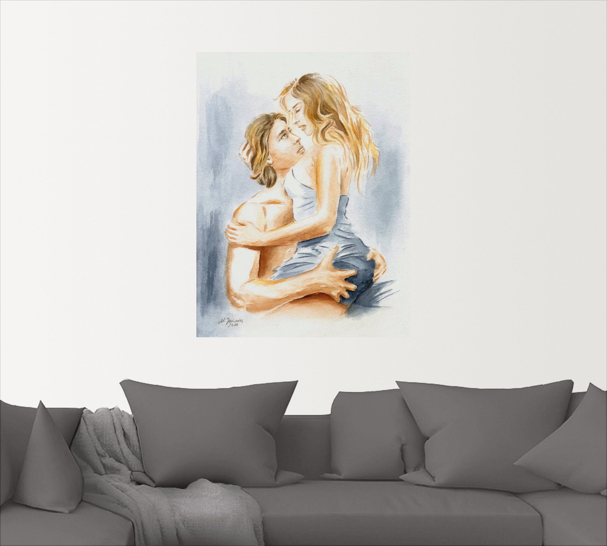 Artland Wandbild Verliebtes Pärchen - erotisches oder versch. Wandaufkleber in Alubild, Poster Größen (1 Aquarell, St), Leinwandbild, Paar als