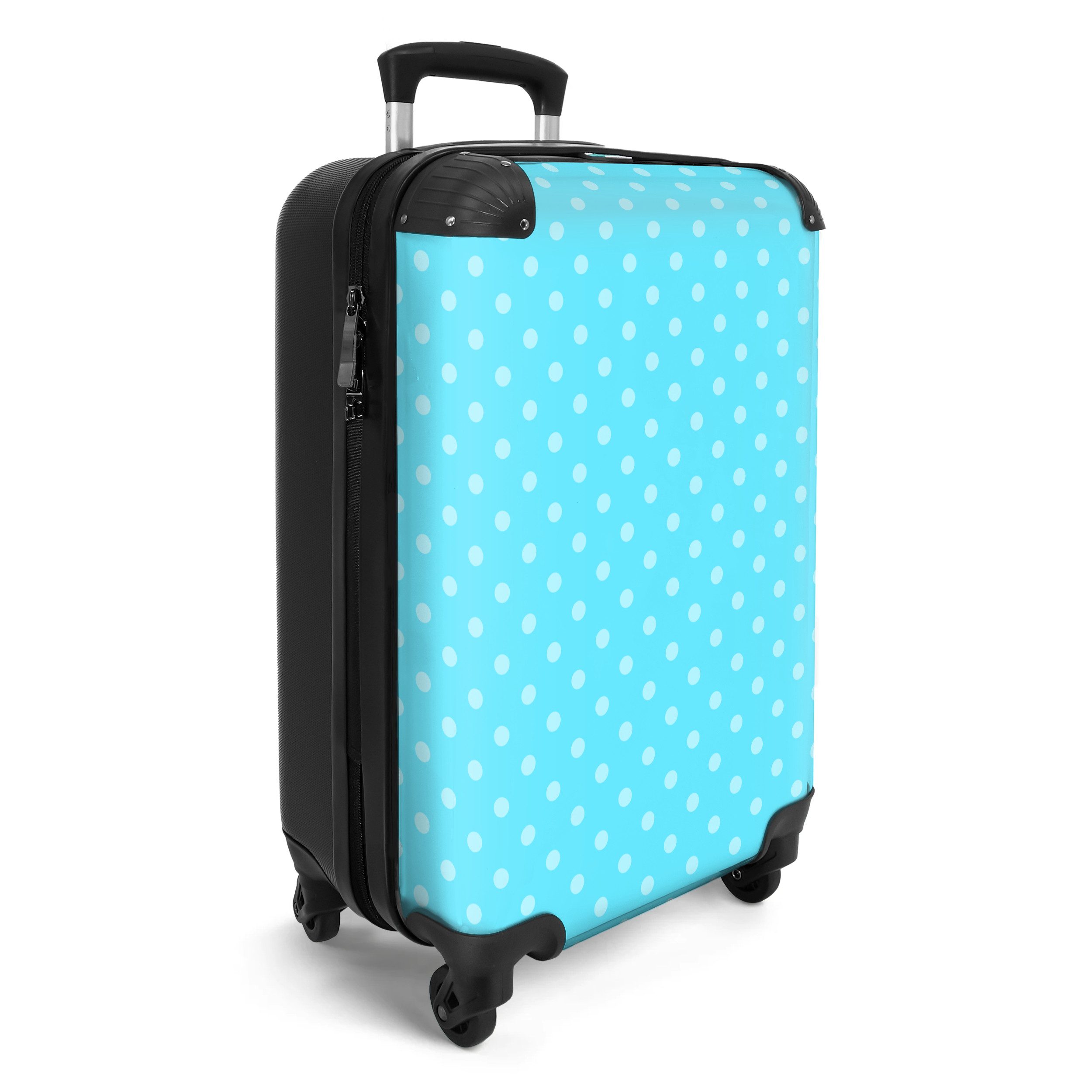NoBoringSuitcases.com© Hartschalen-Trolley Blau - Punkte - günstig online kaufen