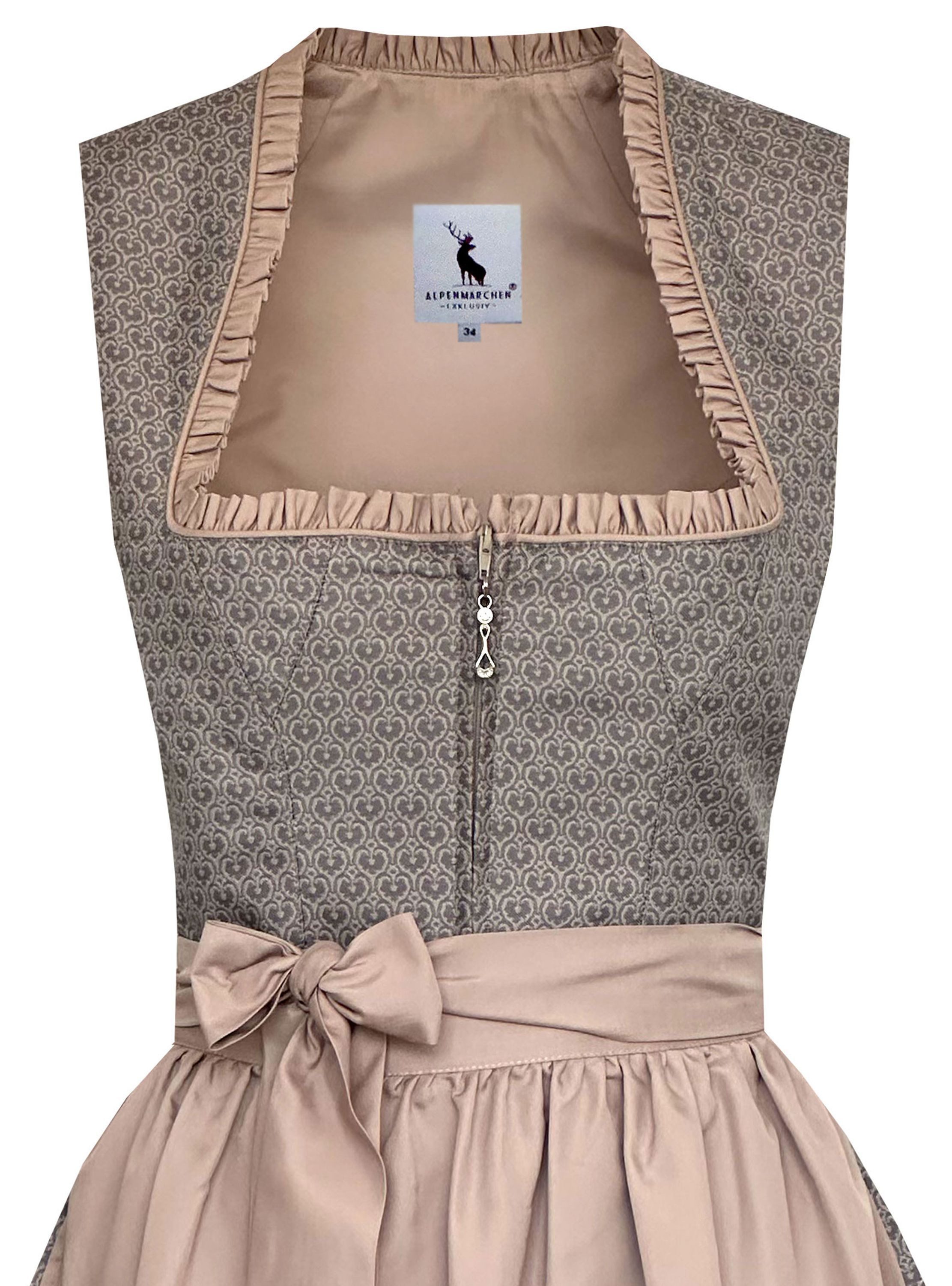 Alpenmärchen ALM901 Midi-dirndl, exclusieve collectie, inclusief kanten schort, maat 32-54, Zwart/Roze, 40