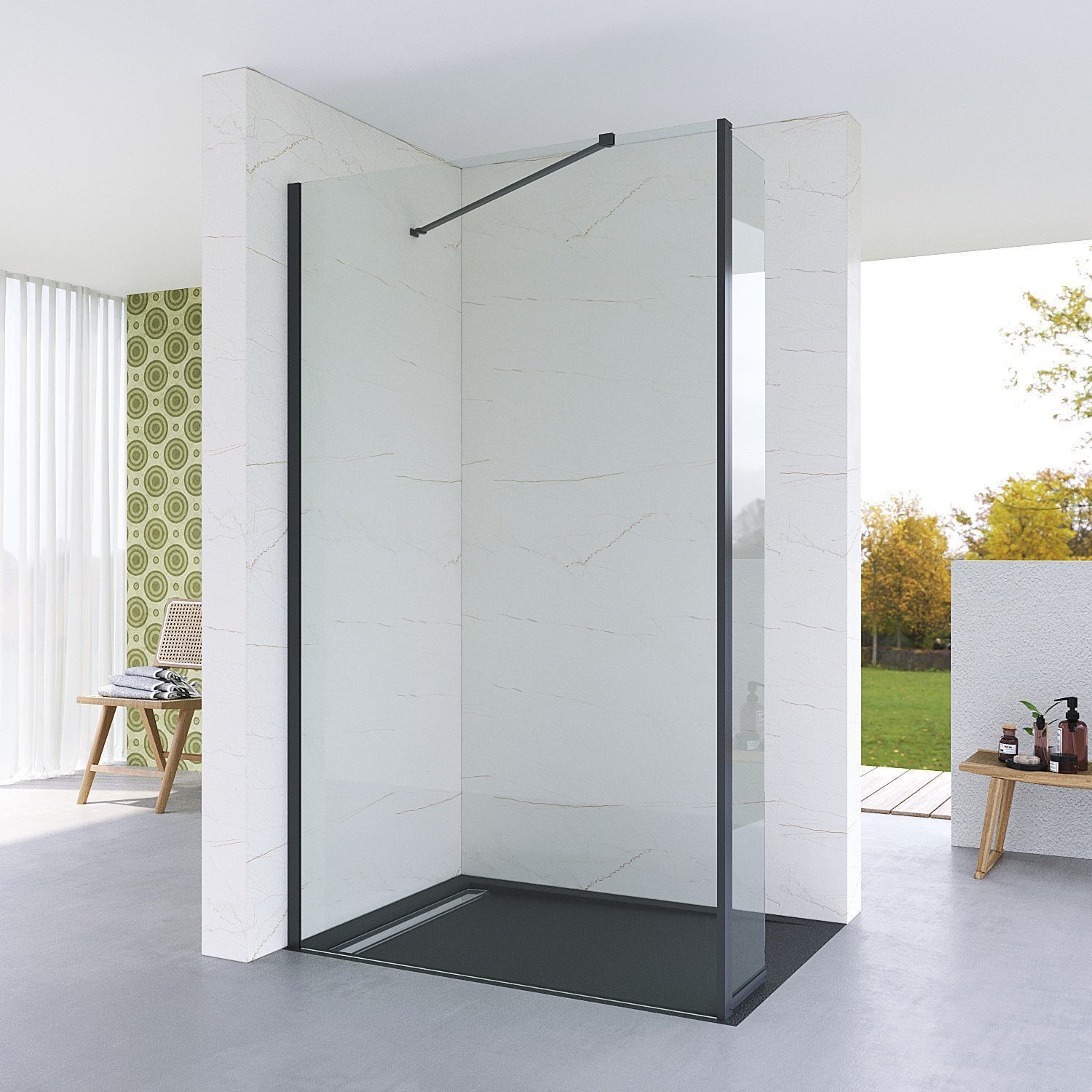 Duschwand Walk-in-Dusche Duschtrennwand mit 30 cm Seiten-Spritzschutz Glaswand