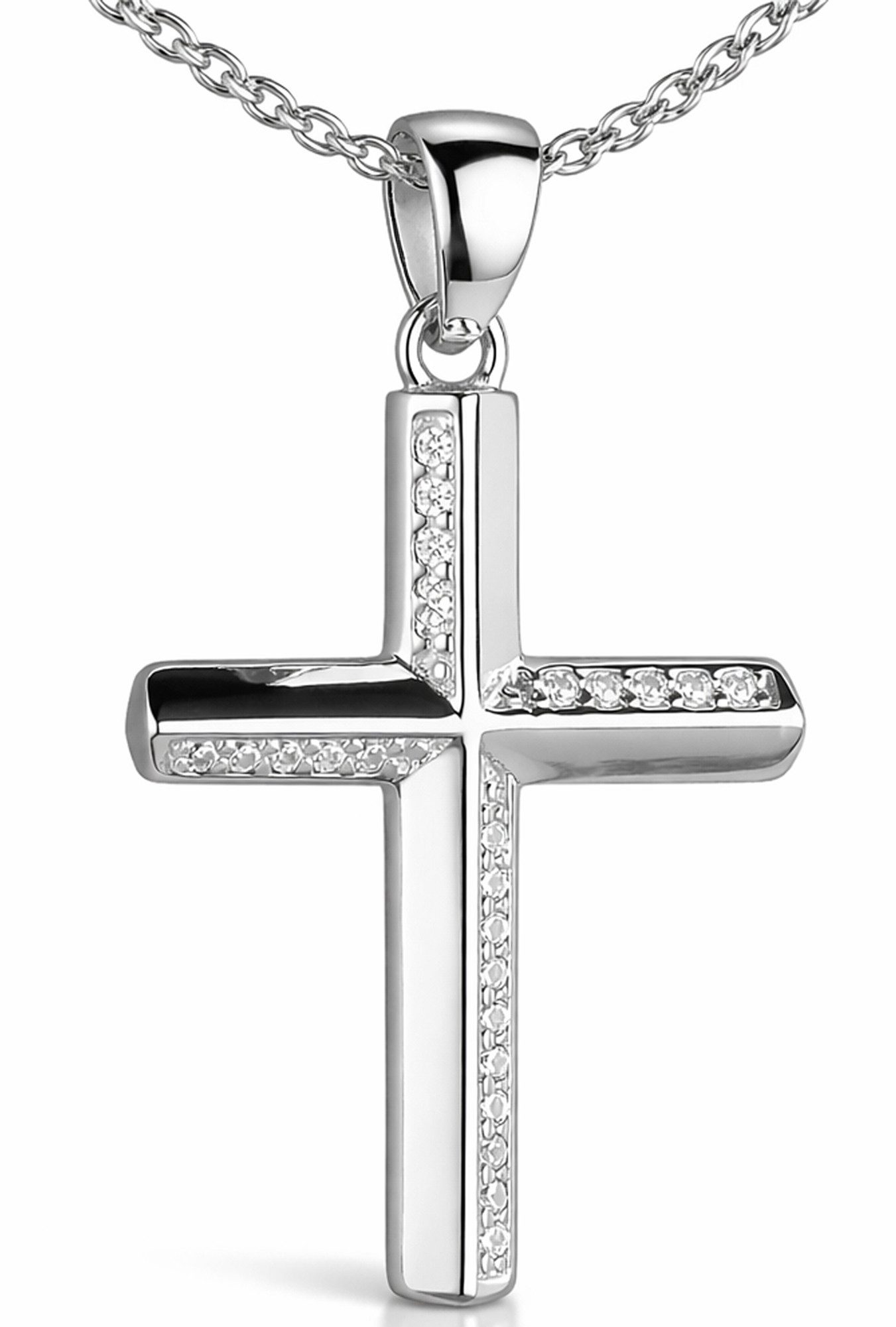 Limana Kreuzkette 925 Silber Kette mit Kreuz-Anhänger Mädchen Damen (Schmuck inkl. Dose Geschenk für Geburtstag Weihnachten), Ostern Einschulung Schulanfang Muttertag Kommunion Konfirmation