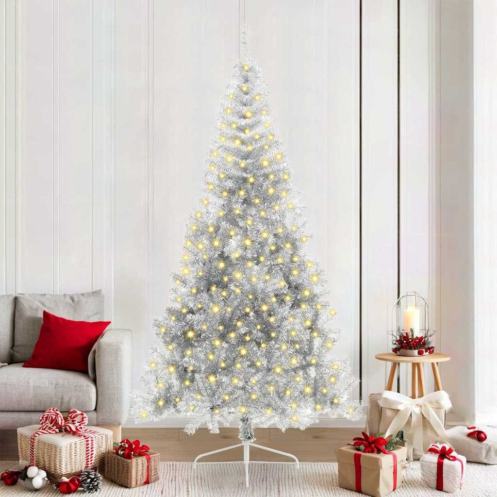 vidaXL Künstlicher Weihnachtsbaum Künstlicher vorbeleuchteter Weihnachtsbaum Silber 210 cm PET