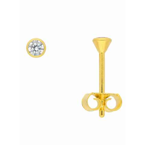 Adelia´s Paar Ohrhänger 585 Gold Ohrringe Ohrstecker mit Zirkonia Ø 3 mm, mit Zirkonia Goldschmuck für Damen