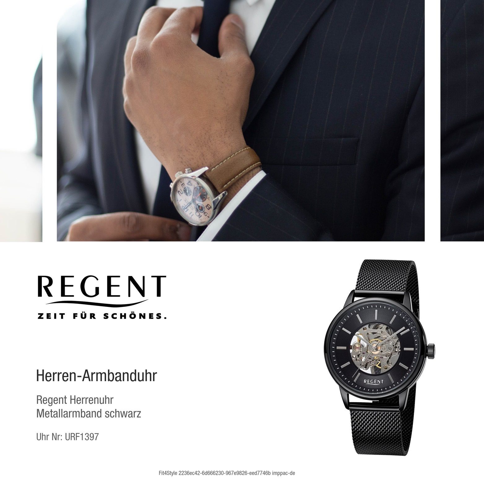 groß Herrenuhr Regent Metallarmband Gehäuse, extra Regent 40mm) (ca. schwarz, rundes Armbanduhr Analog, Quarzuhr Herren