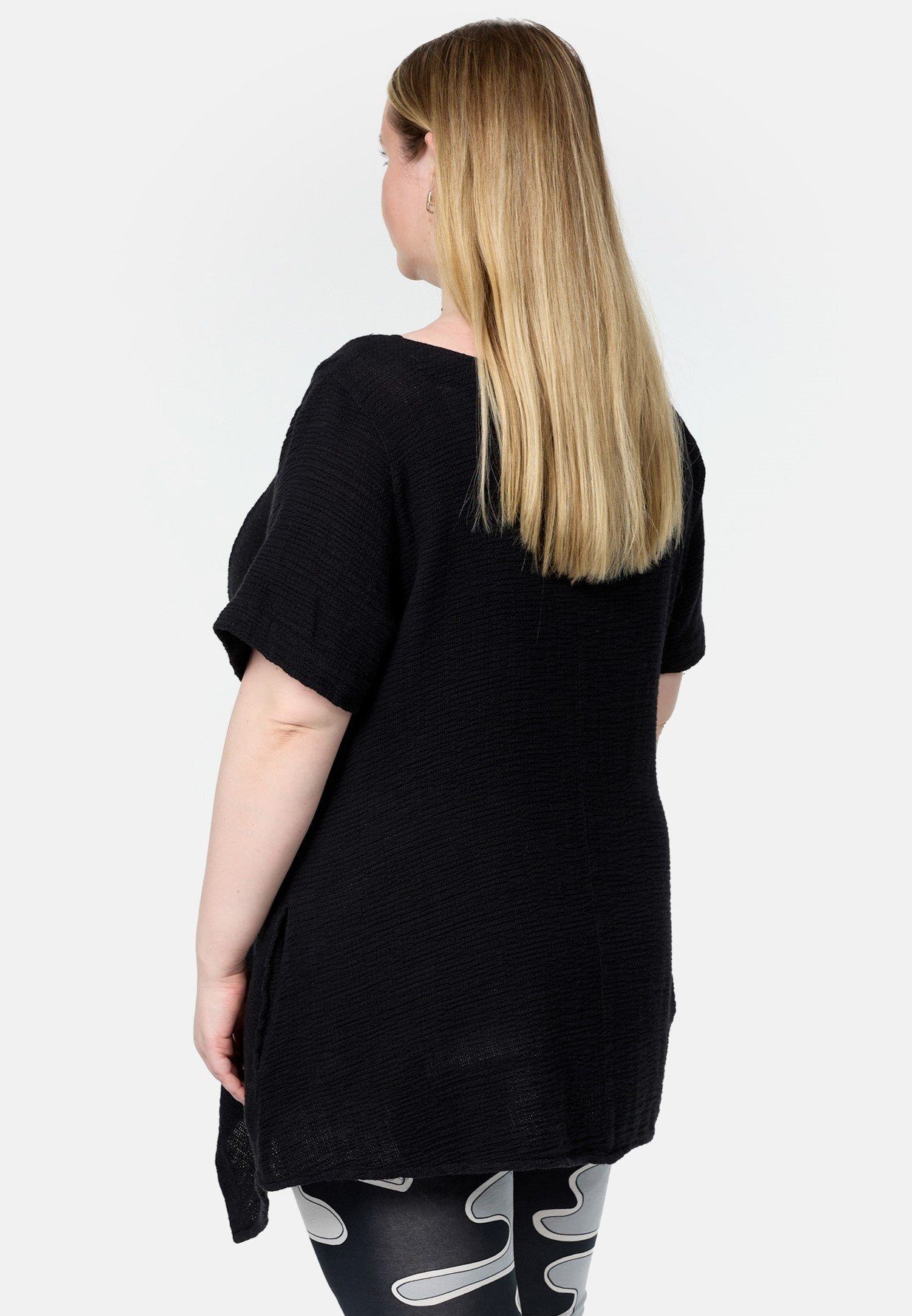 Kekoo Tunikashirt mit Shirt Tunika Schwarz Zipfelsaum A-Line asymmetrischem 'Ivy'