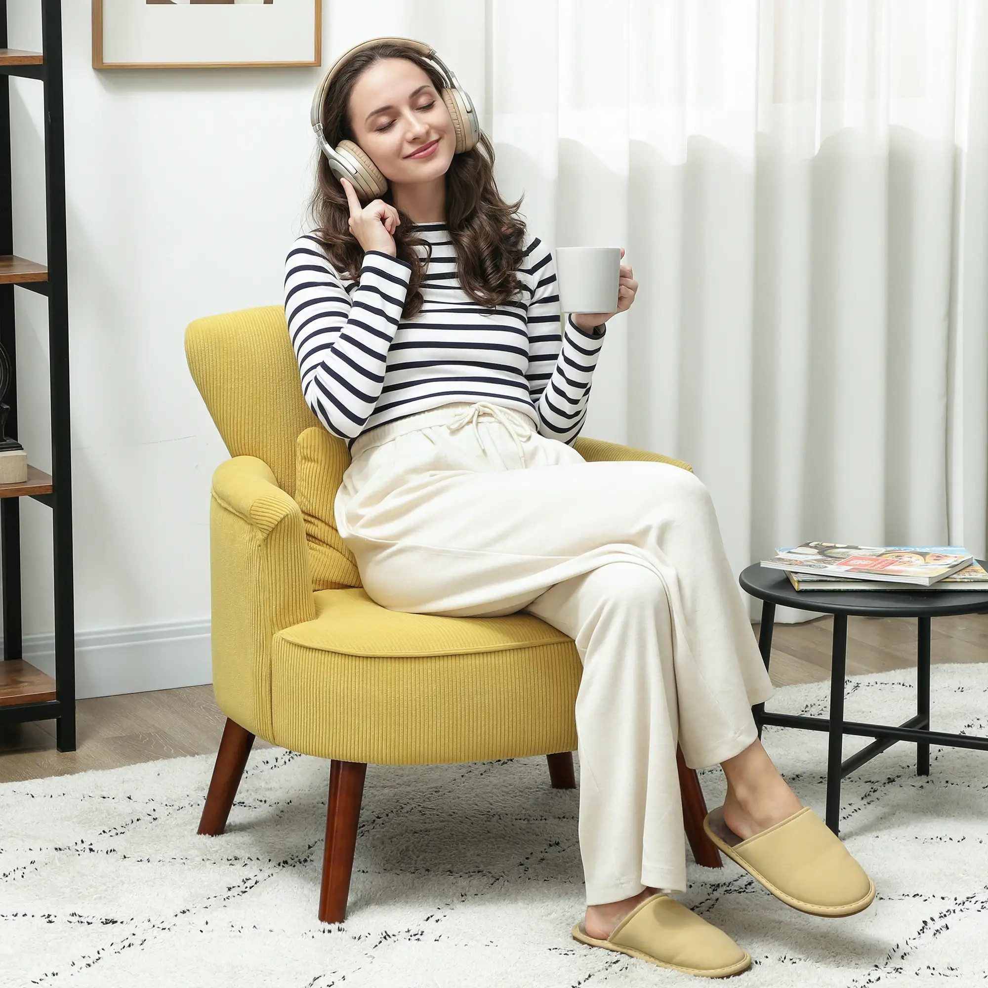 BlingBin Loungesessel Кресла mit Kissen Polstersessel Armlehnensessel mit Kordoptik (1 Stück, 1-St., 69cm x 69,5cm x 78cm), Holzbeine Lesesessel für Wohnzimmer, Schlafzimmer