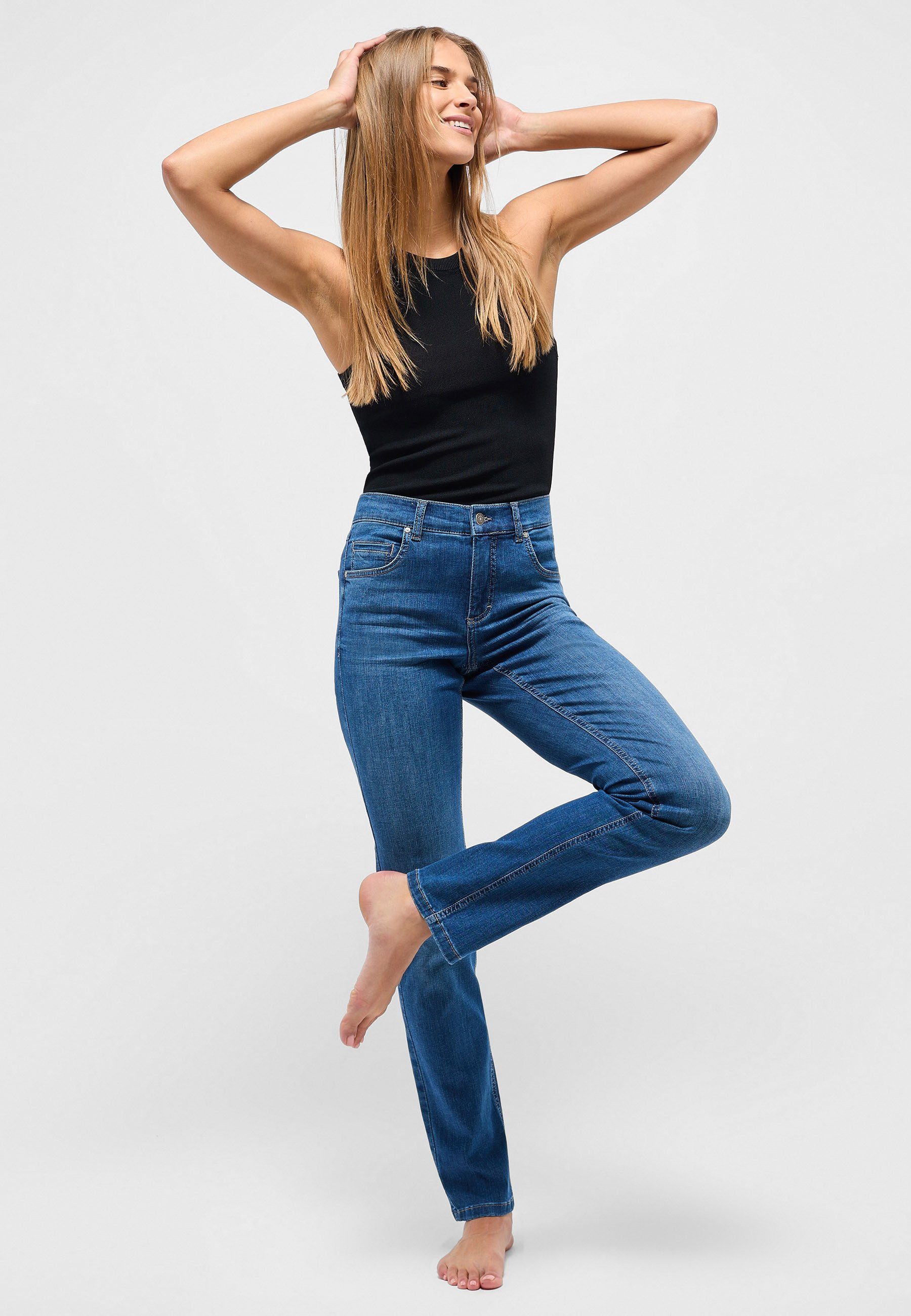 Denim Cici authentischem mit Jeans blau Straight-Jeans ANGELS