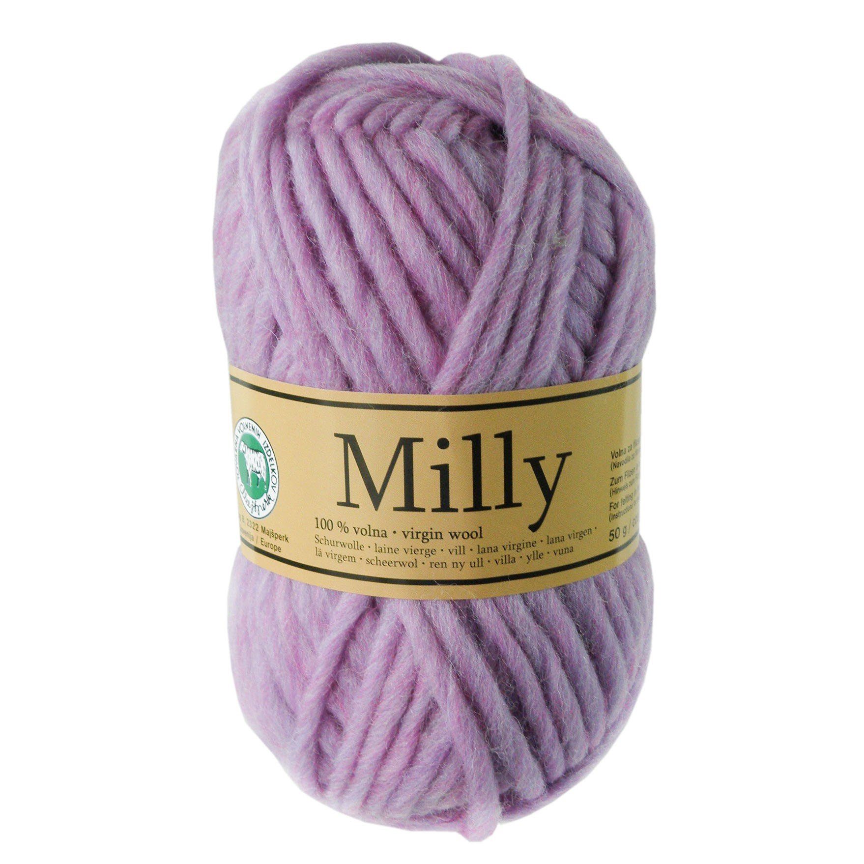 maDDma 50g Filzwolle Milly Wolle zum Strickfilzen Häkelwolle, 50 m, 42 violett pearl