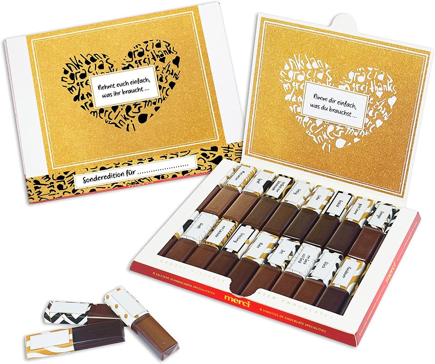 SURPRISA Aufkleber Aufkleber Set personalisierte Sticker für Merci Schokolade, individuelles Geschenk für persönliche Wünsche, Freunde und Familie