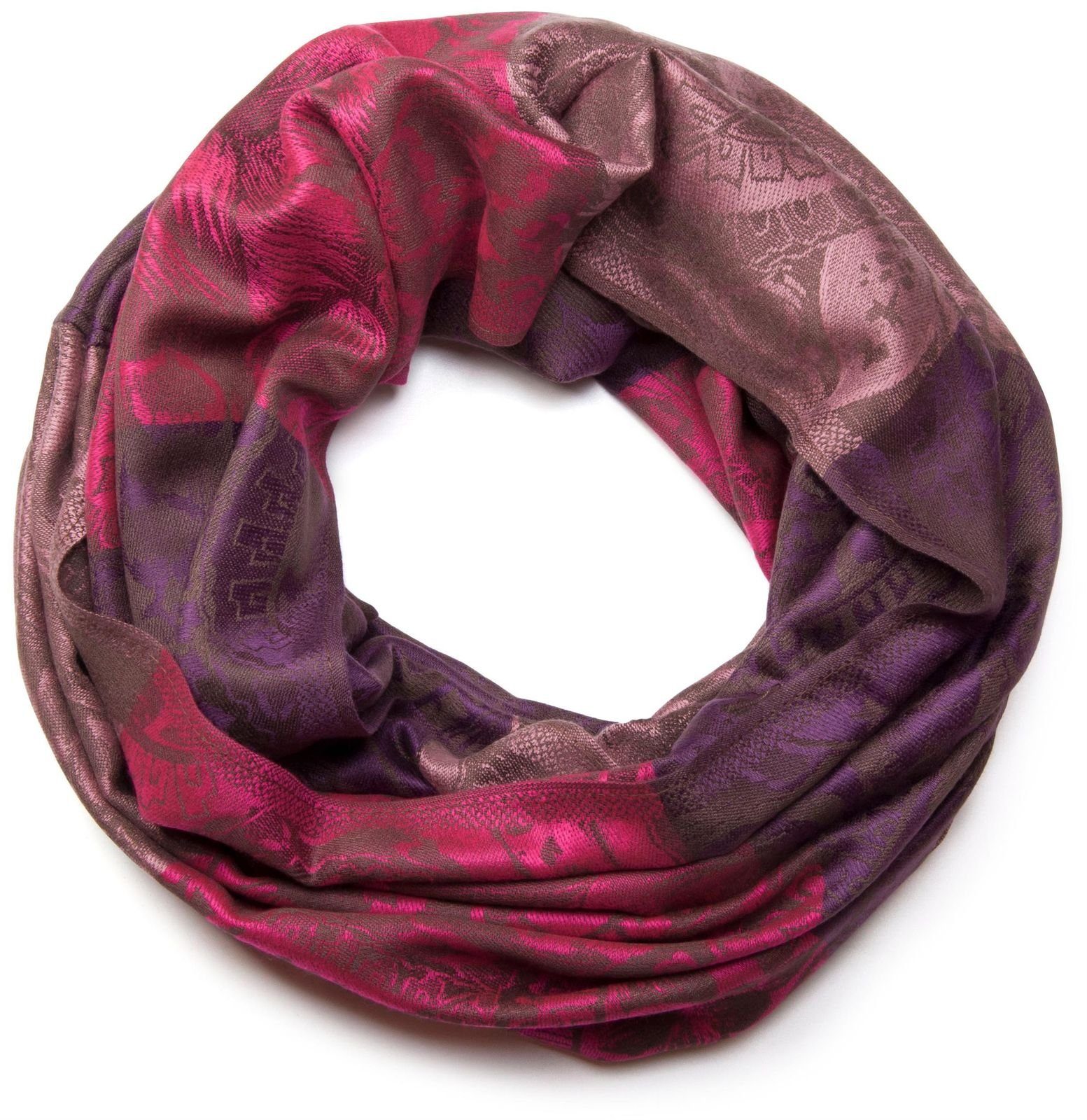 styleBREAKER Loop, (1-St), Loop mit Hibiskus Blüten und Paisley Muster Violett-Pink-Rosa