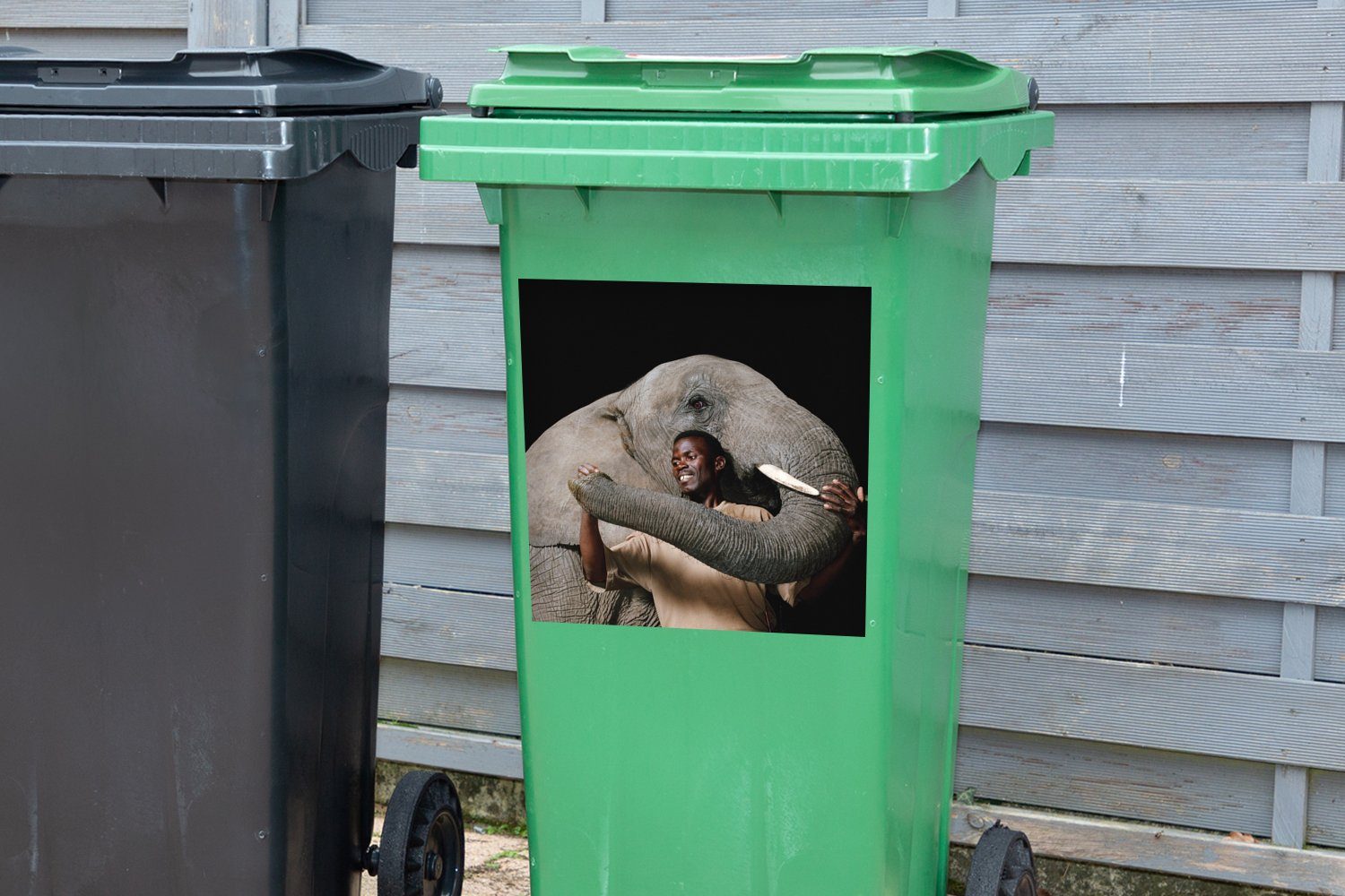 Mülleimer-aufkleber, MuchoWow Schwarz Tiere Männlich (1 - Wandsticker St), - Elefant Mülltonne, Sticker, Abfalbehälter - Container,