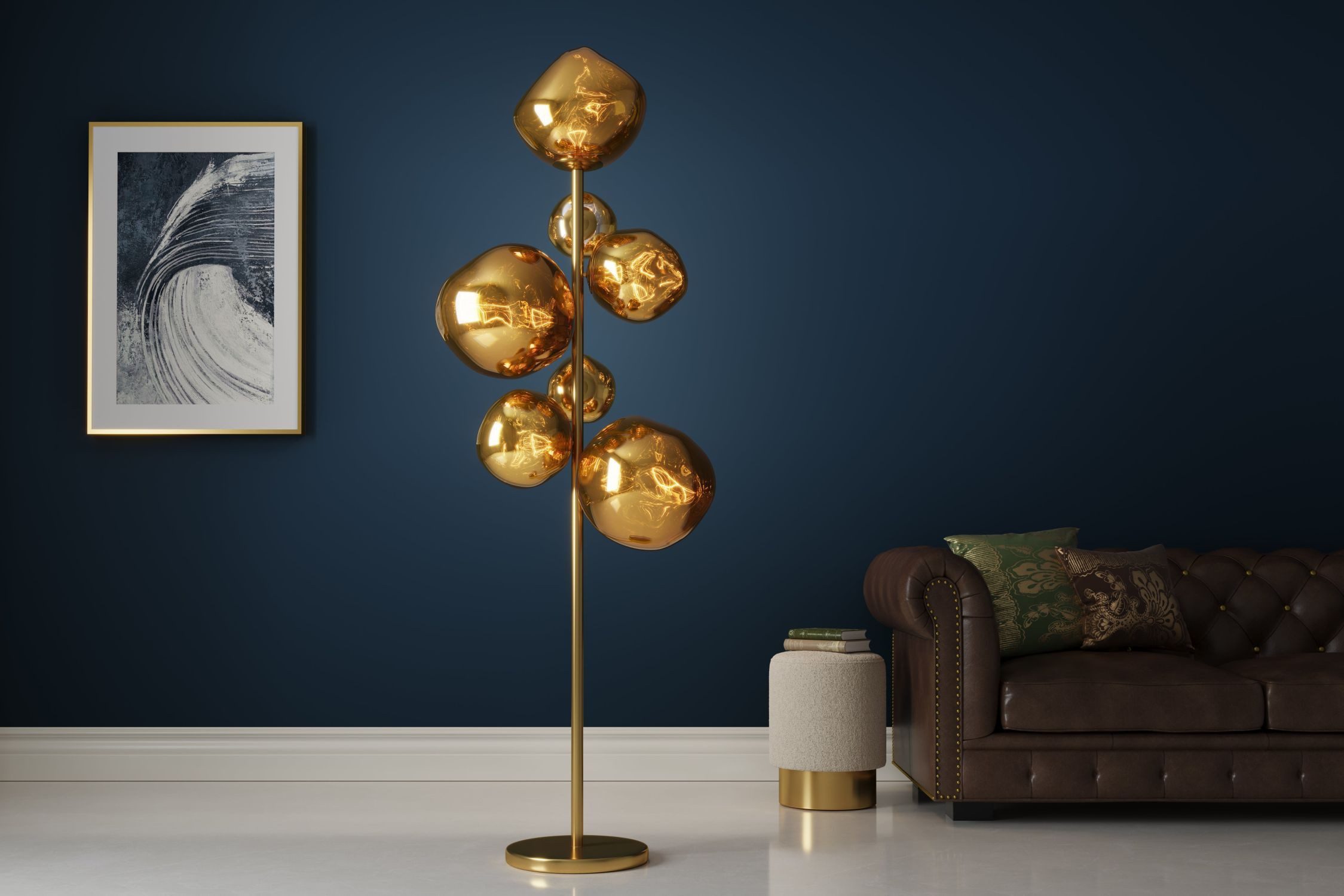 Licht-Erlebnisse Stehlampe QUARNA, ohne Leuchtmittel, Glas Metall 168 cm hoch in Gold Modern für 7x G9