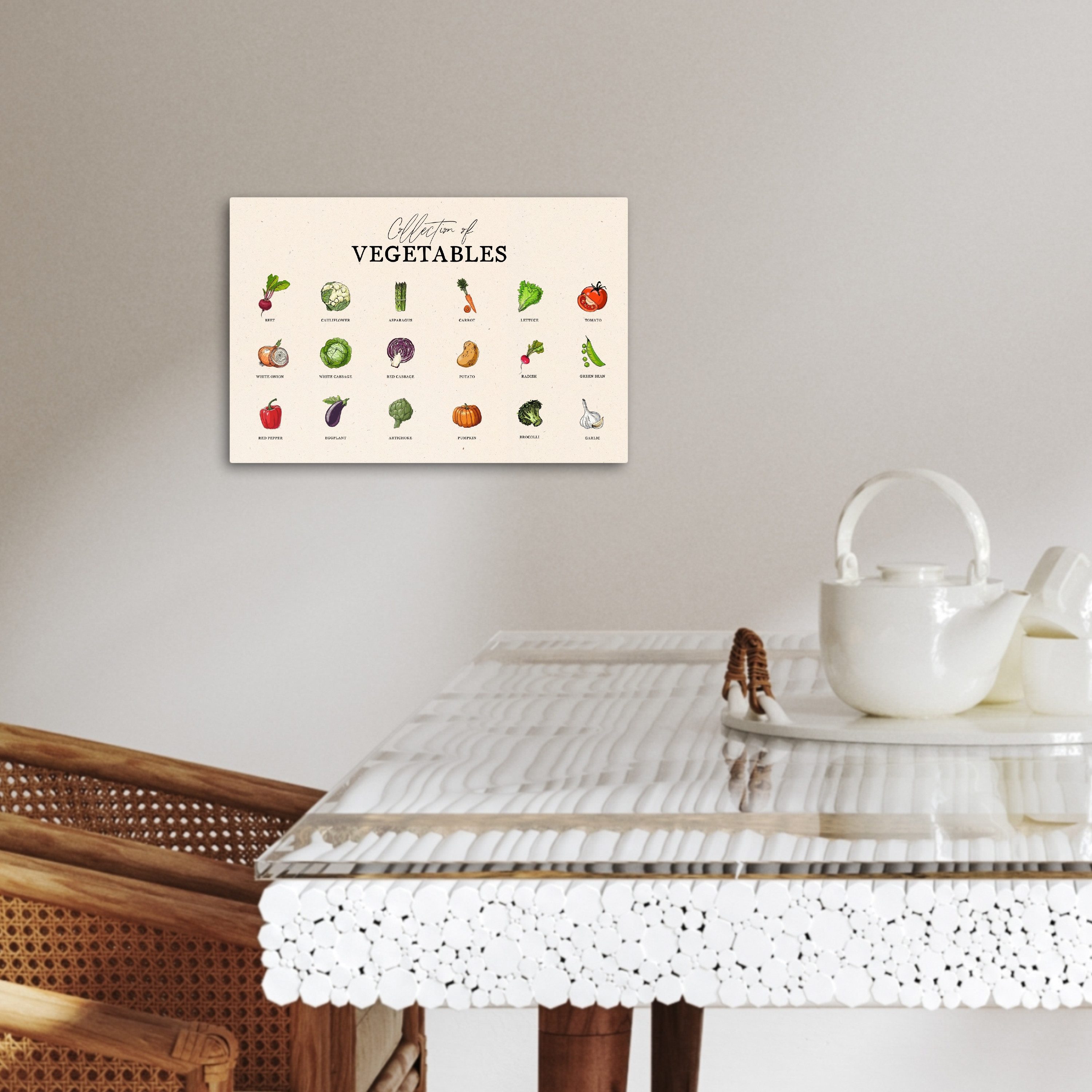 OneMillionCanvasses® Leinwandbild Gemüsesorten - Farbenfroh - Lebensmittel - Vintage - Beige, Fotodruck (1 St), Wandbilder für Esszimmer, Wanddeko Bilder Küche, – Bild 3 von 3