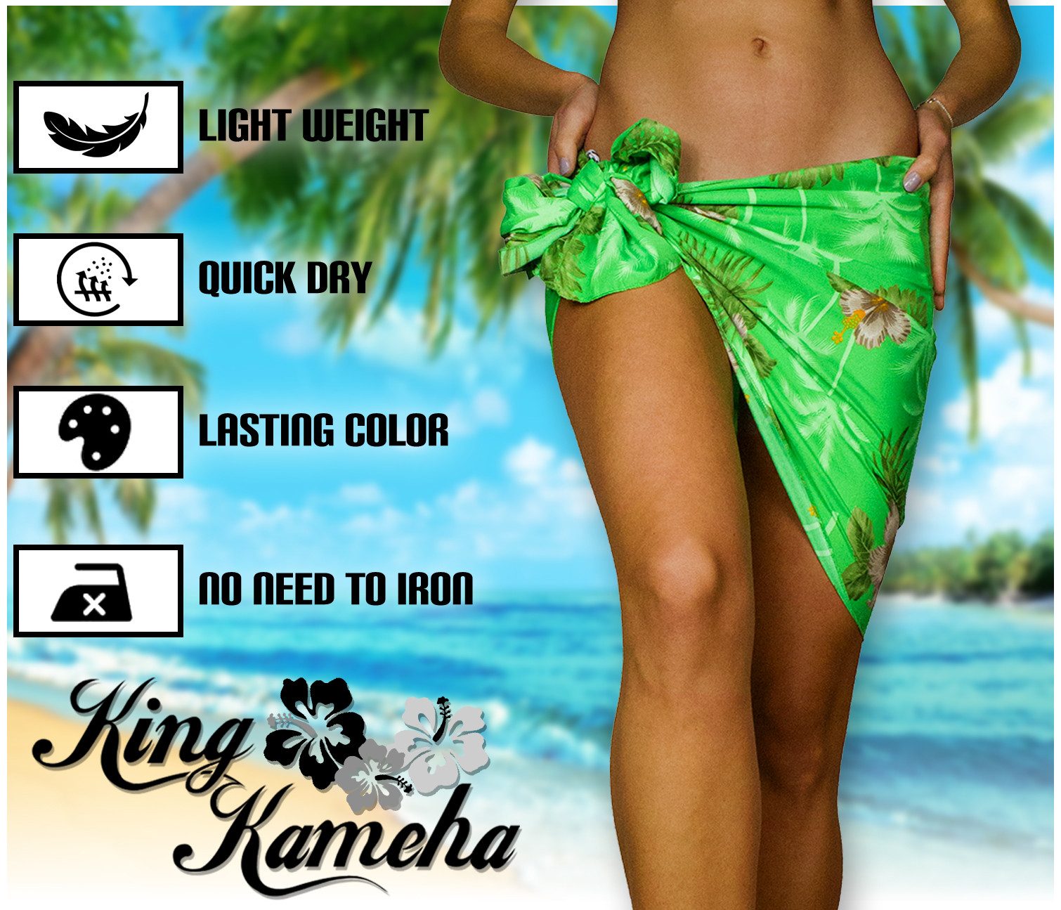 King Kameha Sarong Small Flower Funky Hawaii-Sarong Strand Pareo Cover-Up Damen Bikini, Pareo Cover-Up
