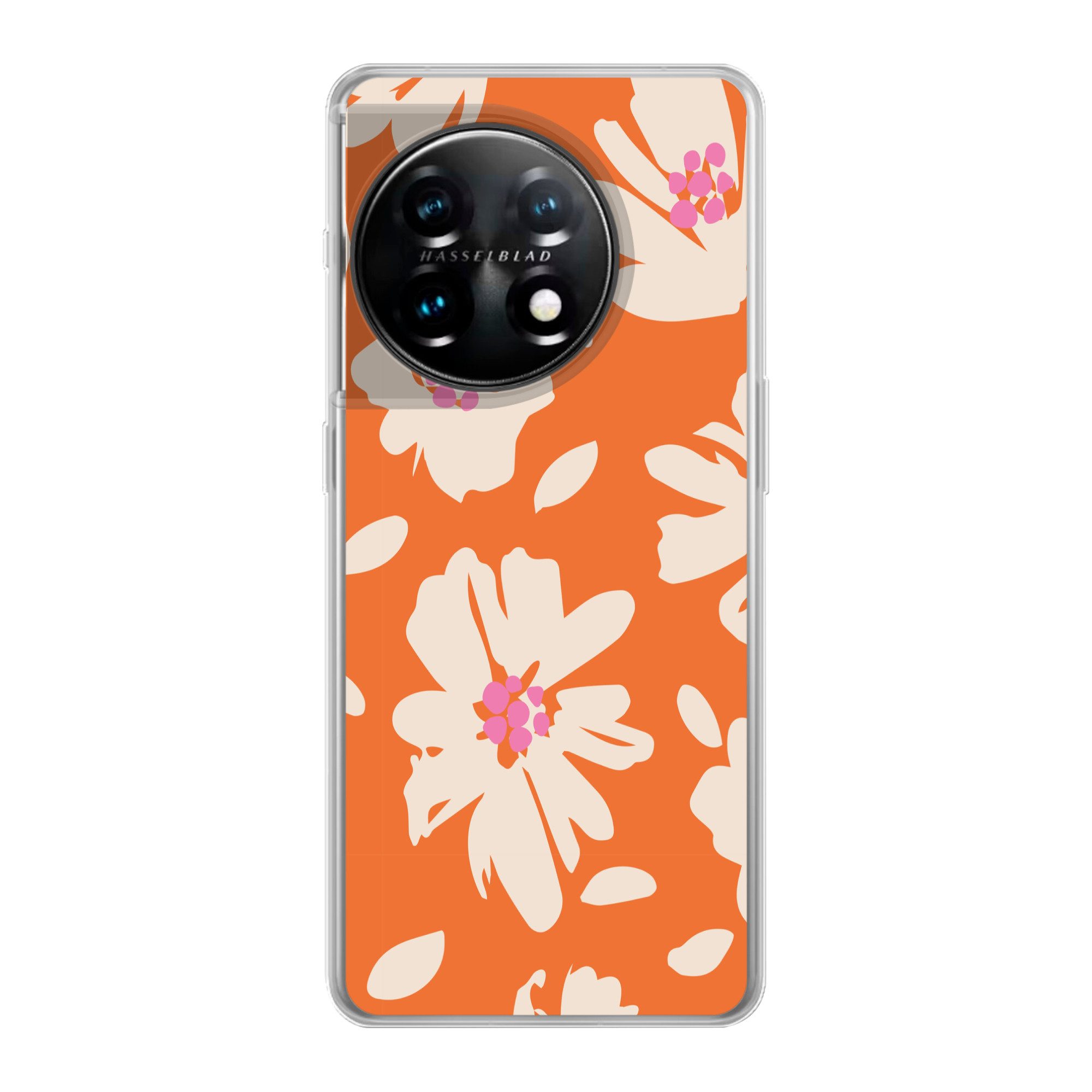 MuchoWow Handyhülle für OnePlus 11 Blumen - Orange - Beige - Rosa - Abstrakt, Handy Case, Silikon, Bumper Case Dünn