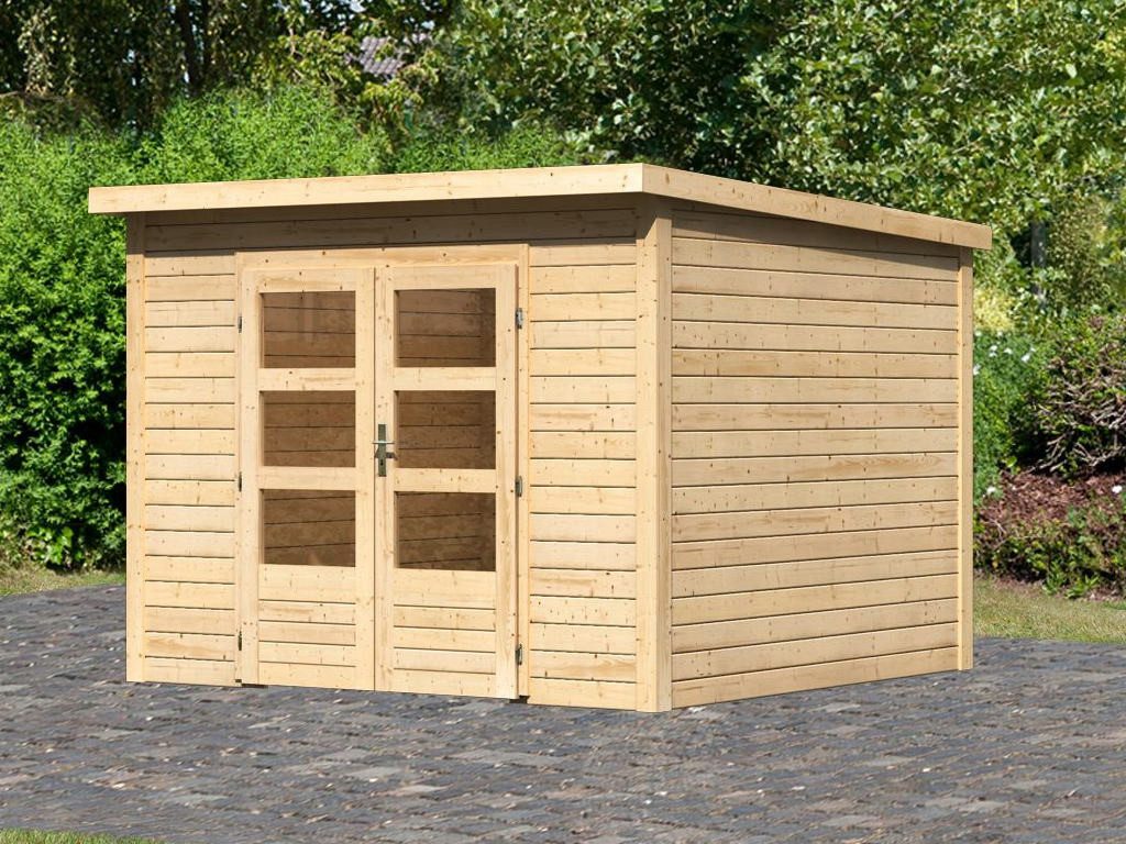 Karibu Gartenhaus Gartenhaus Wacken 6 28 mm natur, BxT: 285x302 cm, 28 mm Wandstärke, Einzeltür mit Kunstglas-Einsätzen