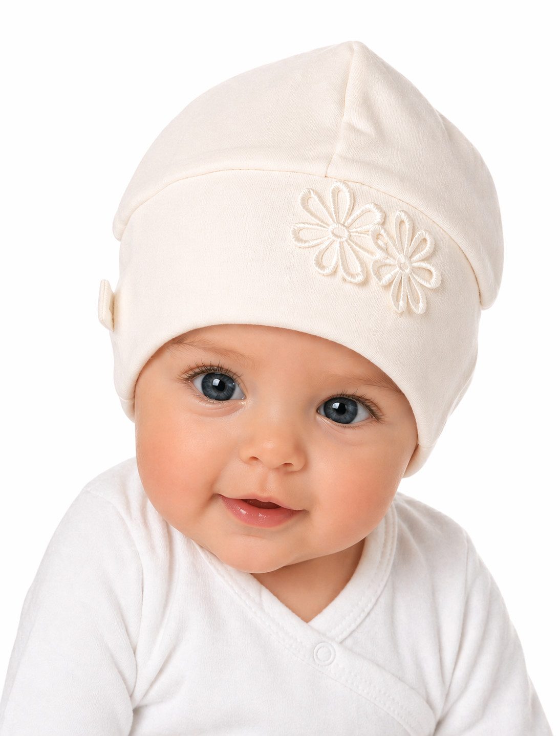 La Bortini Erstlingsmütze Baby Mütze mit Blumen Haube Übergangsmütze verschiedene Farben (Erstlingsmütze füt Neugeborene, Mädchen) festlich, 32 34 35 36 37 38 39 40 41 42 43 44 45 46 47 48 49 50 52