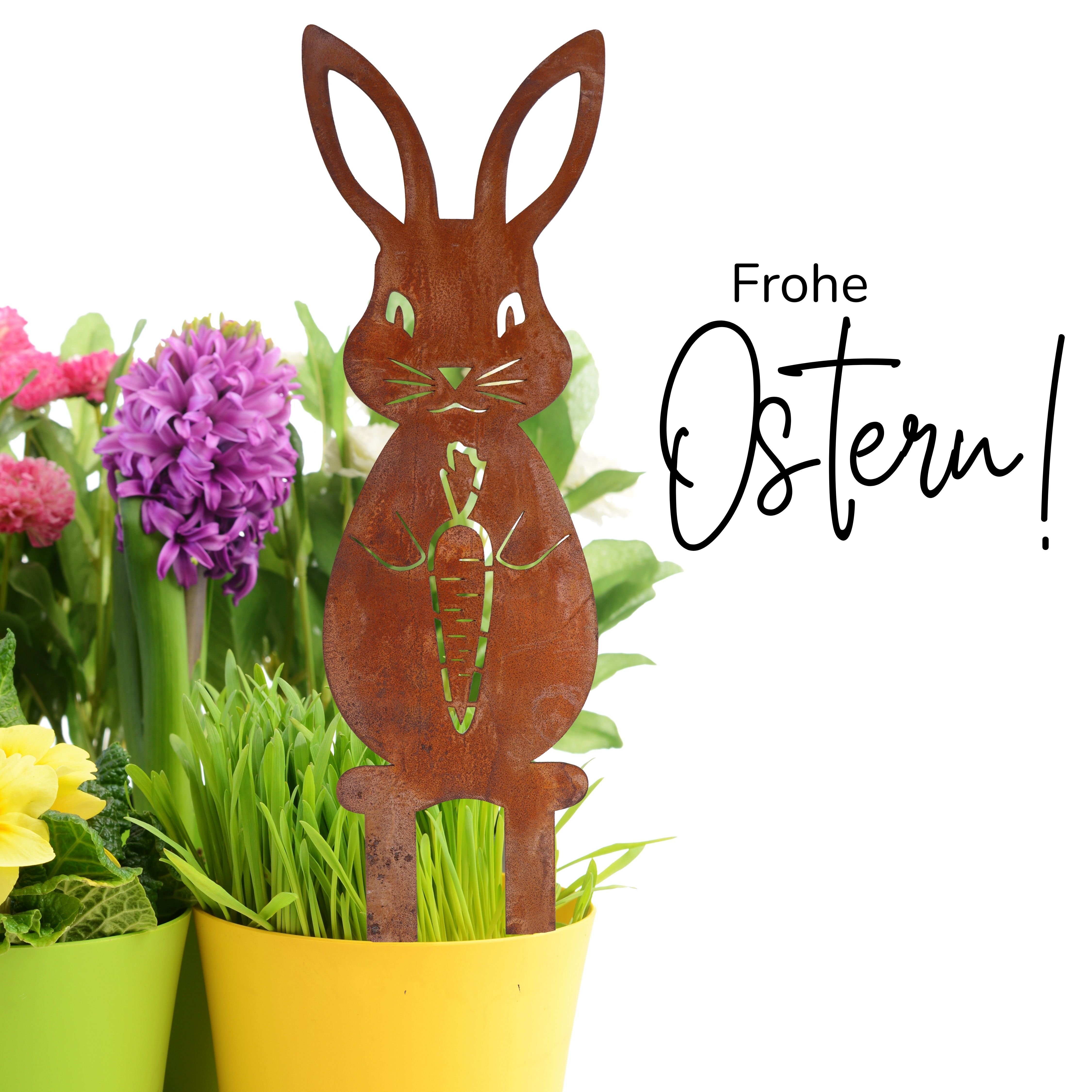 Rostikal Osterfigur Ostern Deko Hase, Rost Metall Gartendeko Figur (1 St), Echter Rost