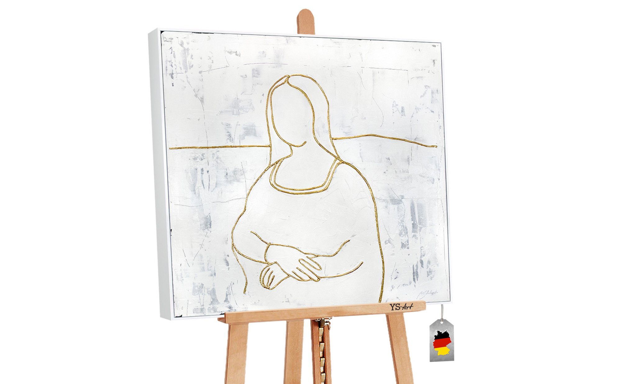 YS-Art Gemälde Mona Lisa, Menschen, Abstraktes Leinwand Bild Handgemalt Mona Lisa Gold mit Rahmen | Gemälde