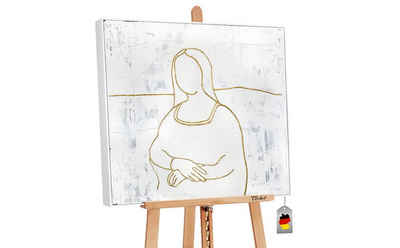 YS-Art Gemälde Mona Lisa, Menschen, Abstraktes Leinwand Bild Handgemalt Mona Lisa Gold mit Rahmen