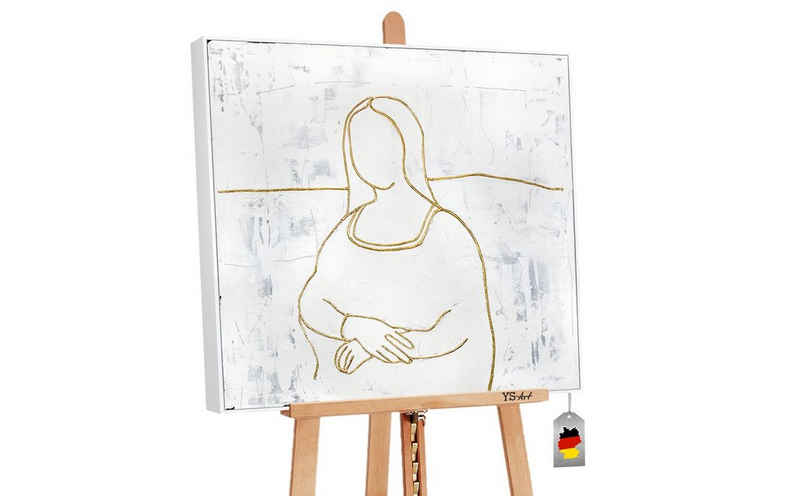 YS-Art Gemälde Mona Lisa, Menschen, Abstraktes Leinwand Bild Handgemalt Mona Lisa Gold mit Rahmen