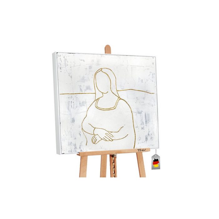 YS-Art Gemälde Mona Lisa Menschen Abstraktes Leinwand Bild Handgemalt Mona Lisa Gold mit Rahmen