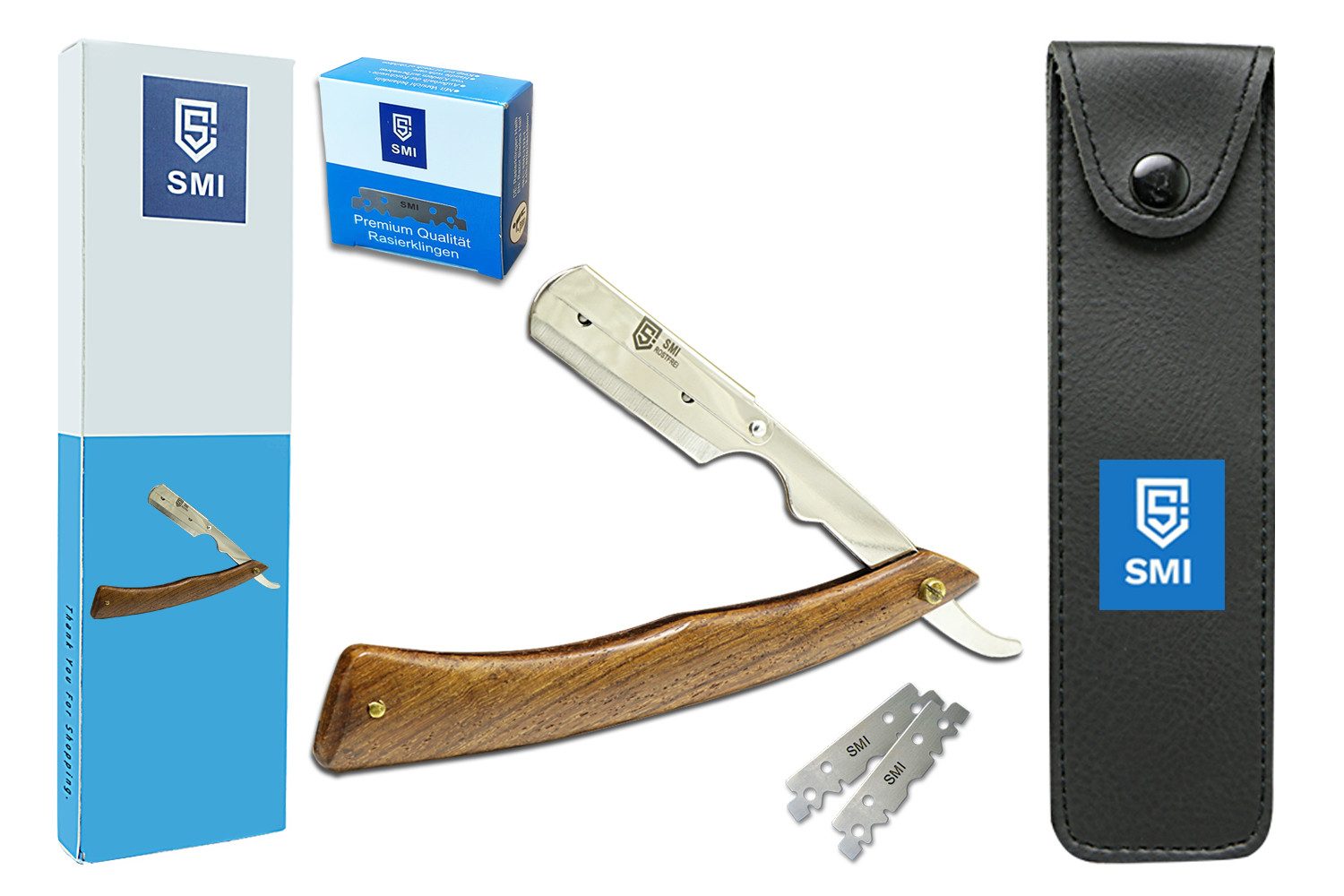 SMI Rasiermesser Rasiermesser Wechselklinge Holzgriff Bartrasierer mit 100 Klingen