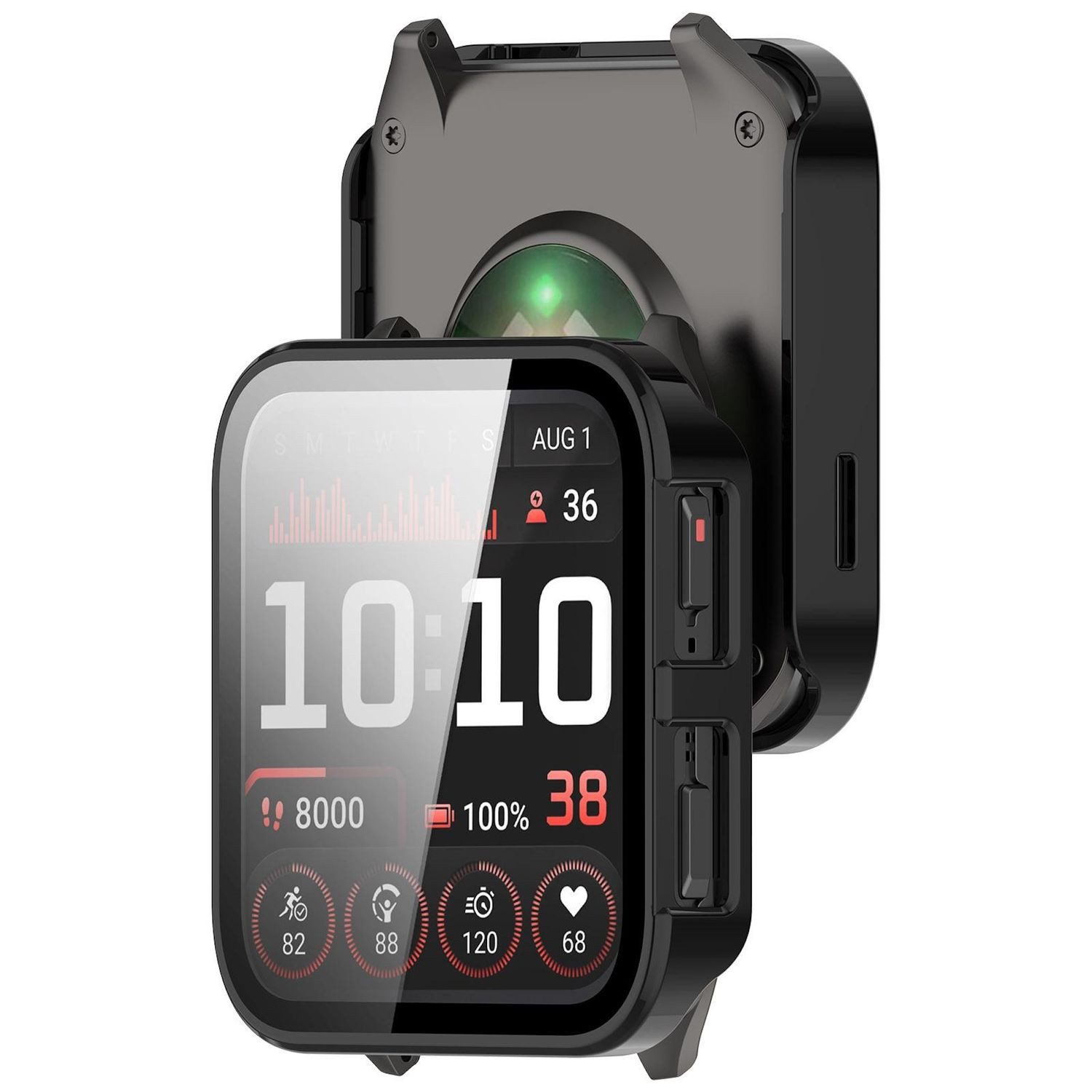Wigento Smartwatch-Hülle Für Garmin Venu X1 Kunststoff Watch Schutzhülle + 9H Hart Glas Schwarz, Schutzhülle aus PC + Hart Glas für Rundumschutz