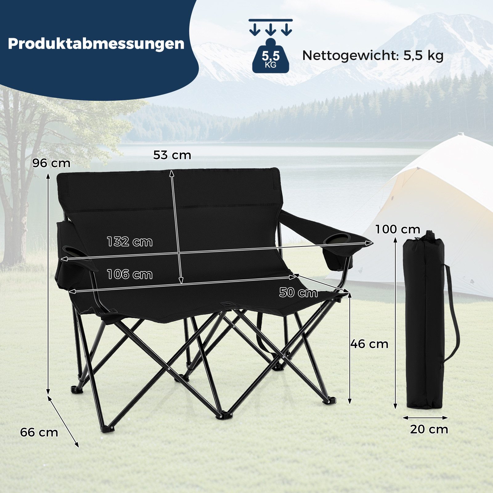 COSTWAY Campingstuhl, 2-Sitzer Klappstuhl, Faltstuhl bis günstig online kaufen