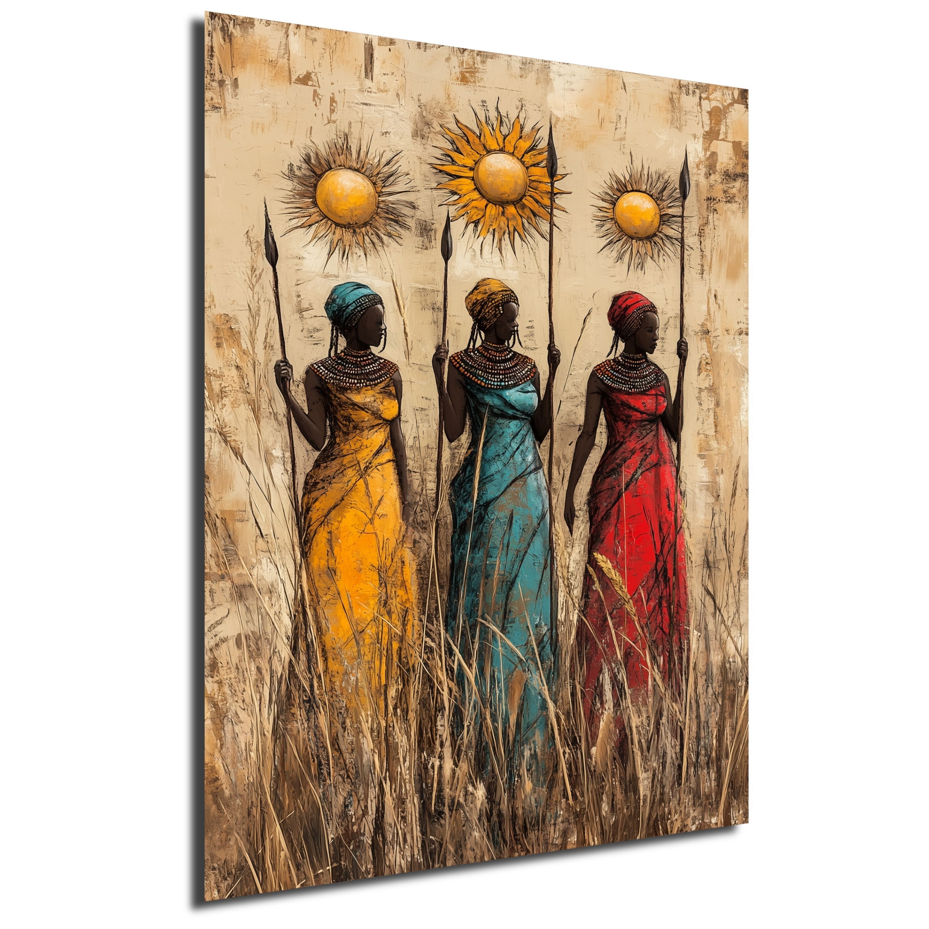 DARO Design Leinwandbild Modern Abstrakt Wandbilder XXL Wandbild Wand Deko Leinwand Bilder, (Drei Kriegerinnen - Bild groß Wohnzimmer Schlafzimmer Küche Esszimmer Einteilig Querformat Fotodruck Leinwände Wanddeko Abstrakte Kunst Boho), 30x20cm