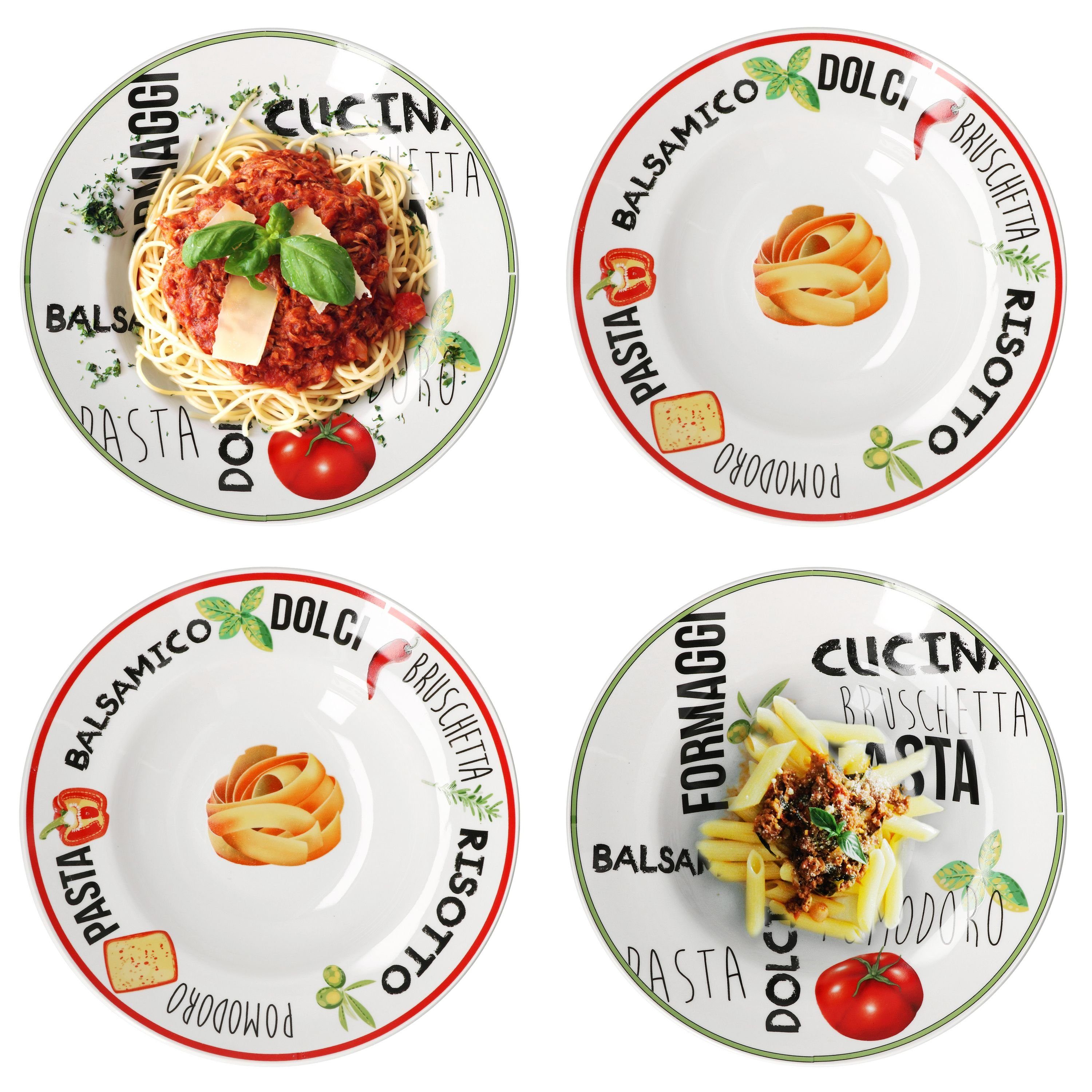MamboCat Pastateller 4er Set Pastateller mit Dekor 2x Grün & 2x Rot 26,5cm - 27020606