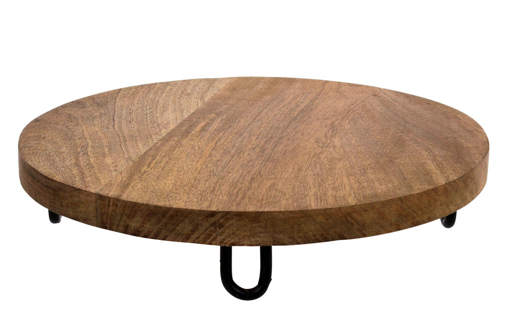 Spetebo Servierteller Mangoholz Servierplatte rund natur - 29 cm, Mangoholz, Metall, (Inhalt, 1-tlg., Tablett mit Füßen), Käseplatte Wurstplatte Tapasplatte - Tablett aus Massivholz