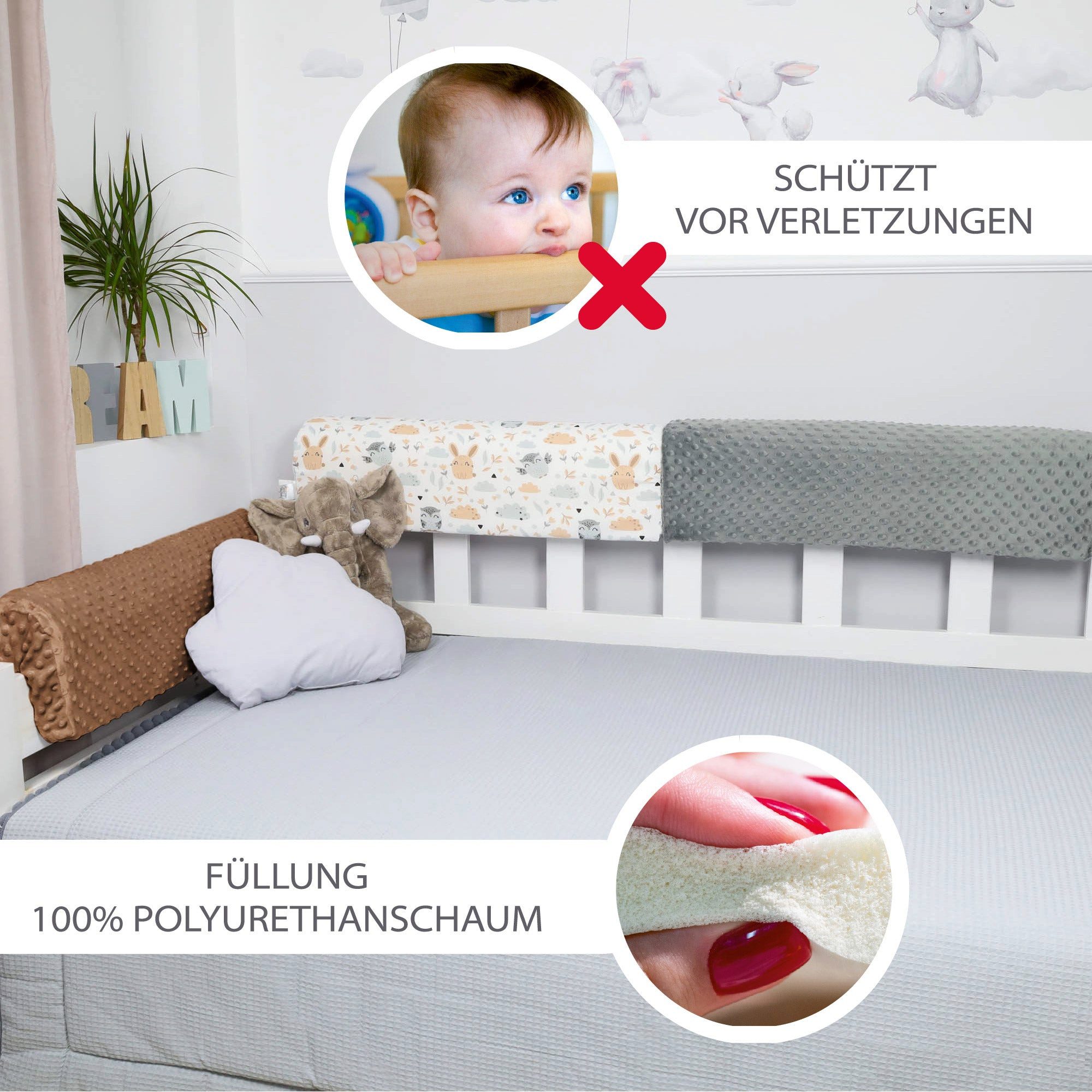 Amazinggirl Bettschutzgitter Bettkantenschutz 70 cm - Rausfallschutz fürs Babybett, Hellbeige