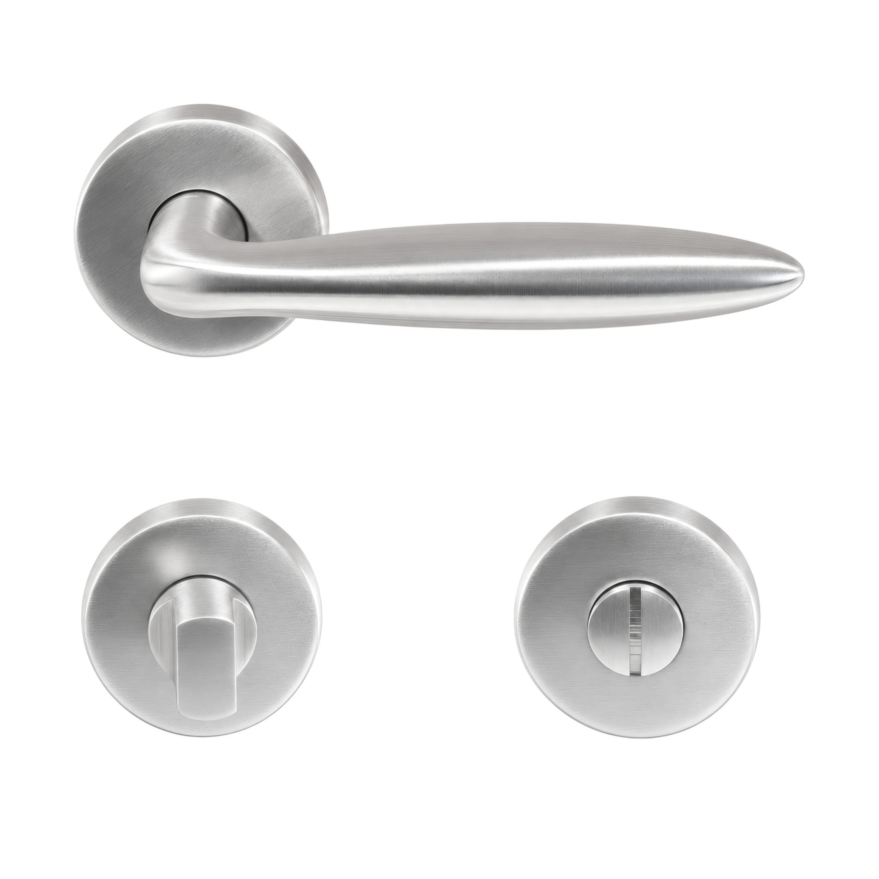 MeinTürgriff Drückergarnitur Estoril Edelstahl Türgriff für Innentüren L-Form Rosettengarnitur WC, 1-tlg., Türdicke: 38-42 mm, Vierkantmaß: 8 mm