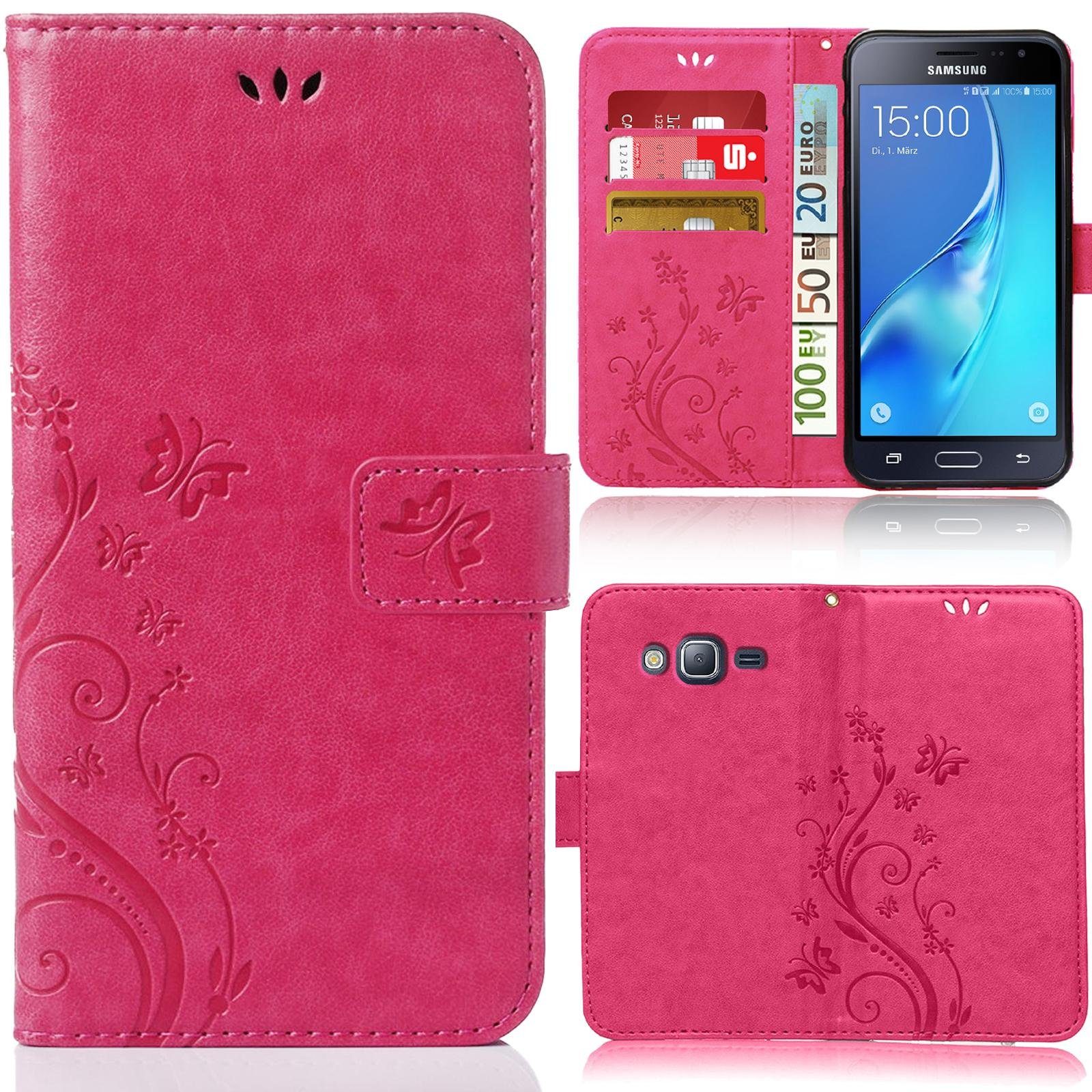 Numerva Handyhülle Bookstyle Flower für Samsung Galaxy J3 / J3 2016, Handy Tasche Schutzhülle Klapphülle Flip Cover mit Blumenmuster