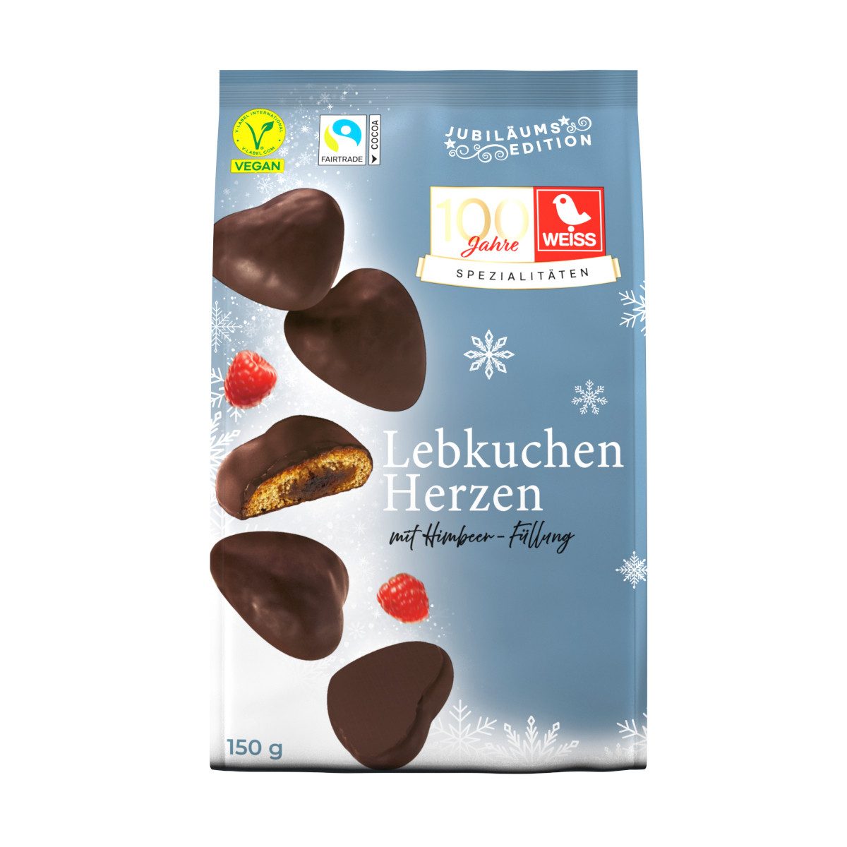 WEISS Süßigkeit, Weiss Gefüllte Lebkuchen-Herzen Zartbitter Himbeere Packung 150g