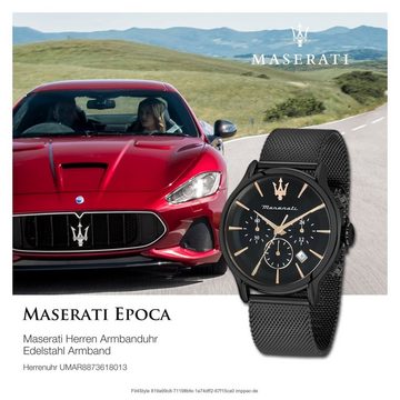 MASERATI Chronograph Maserati Herren Uhr Chronograph, Herrenuhr rund, groß (ca. 48x42mm) Edelstahlarmband, Made-In Italy
