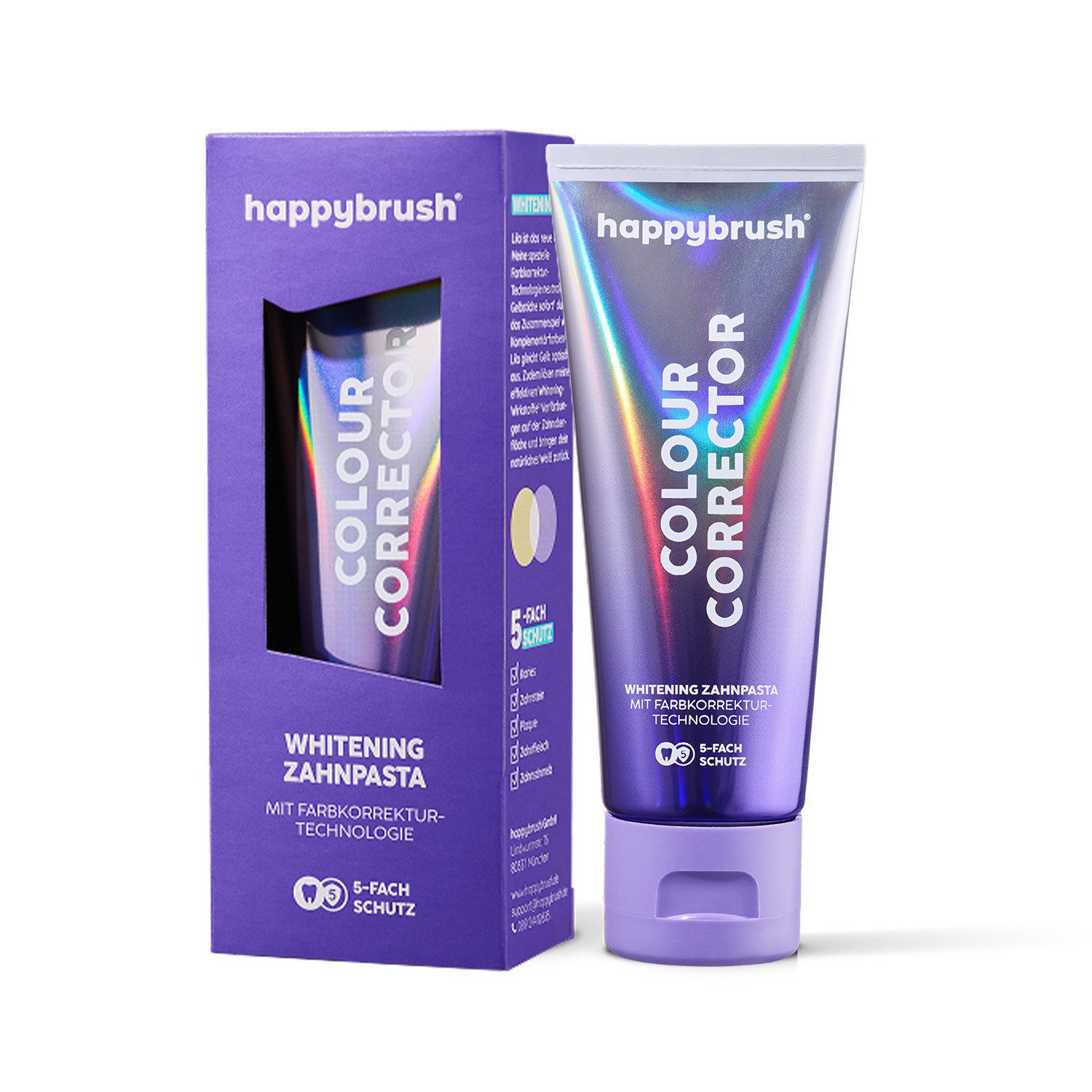 happybrush Зубная паста Colour Corrector, (Einzelpack) Farbkorrektur-Technologie, 5-fach Schutz