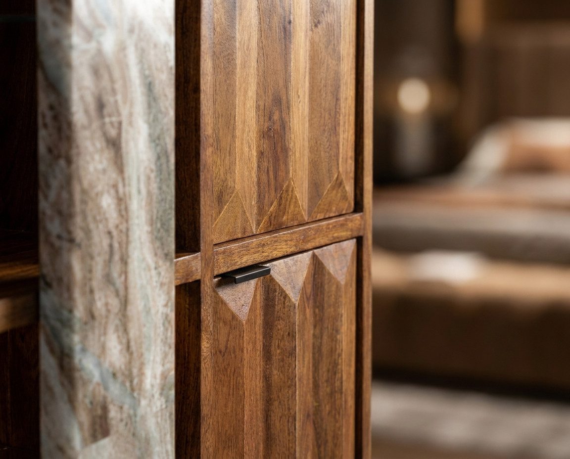 WOLF MÖBEL Sideboard (120x 40 x 140), MARBLE Highboard 2 Türen / 4 Fächer / Marmor / Licht