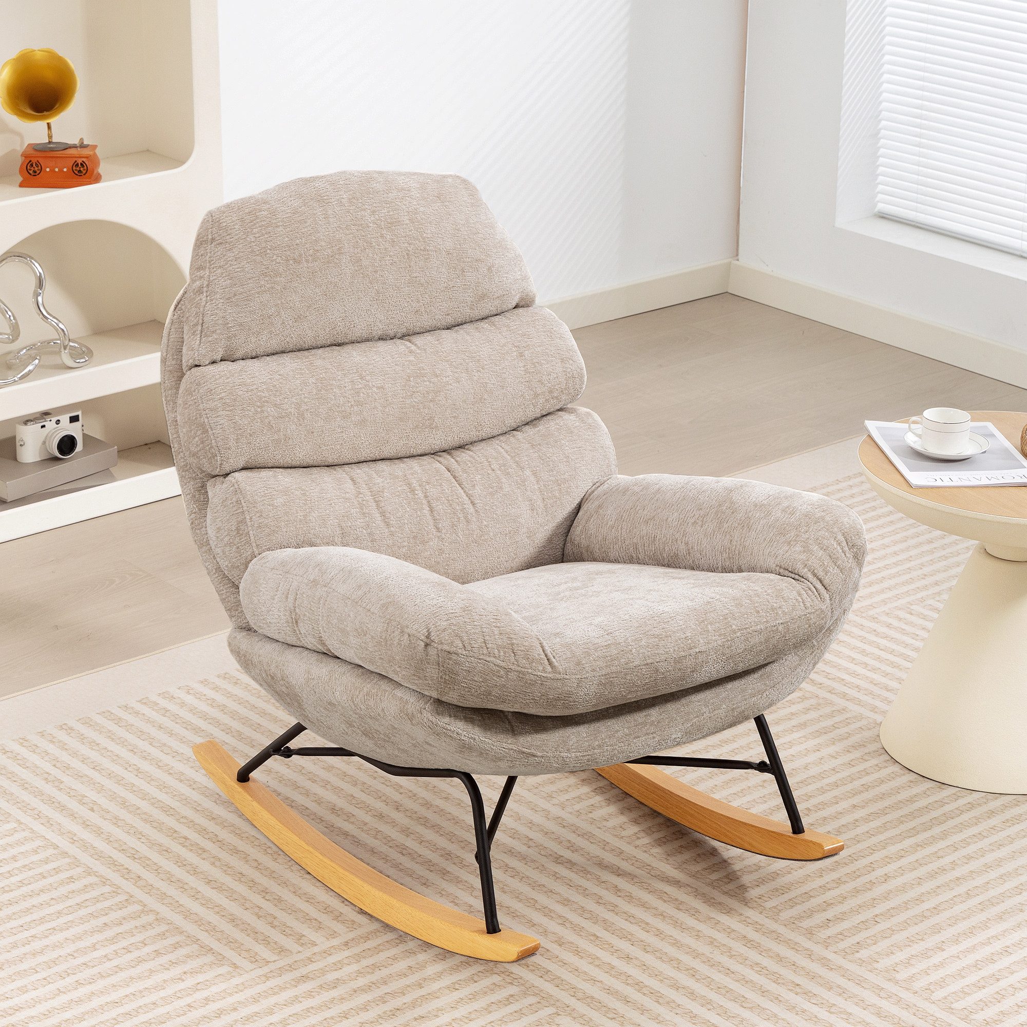 HOMCOM Schaukelstuhl Schaukelsessel mit Rückenlehne, gepolstert Relaxsessel Lesesessel (Schwingstuhl, 1 St), für Wohnzimmer, Schlafzimmer, Cremeweiß