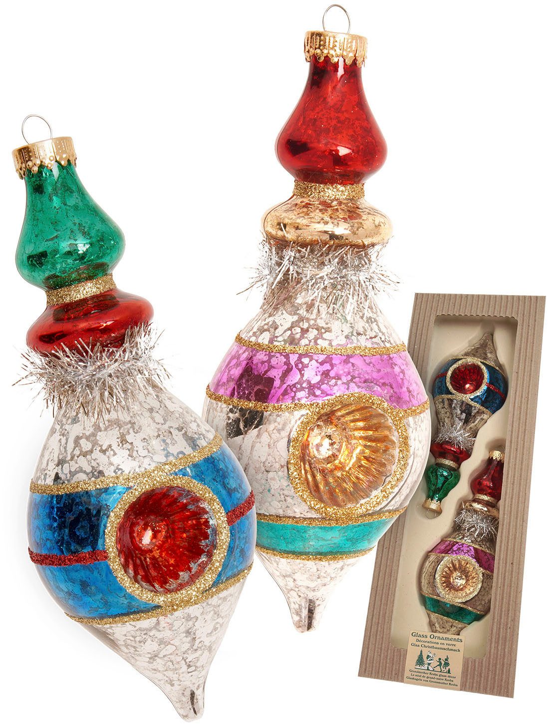 Krebs Glas Lauscha Weihnachtsbaumkugel Baumschmuck Reflekorformen nostalgisch mehrfarbig 16cm, Dekoriert mit Liebe zum Detail