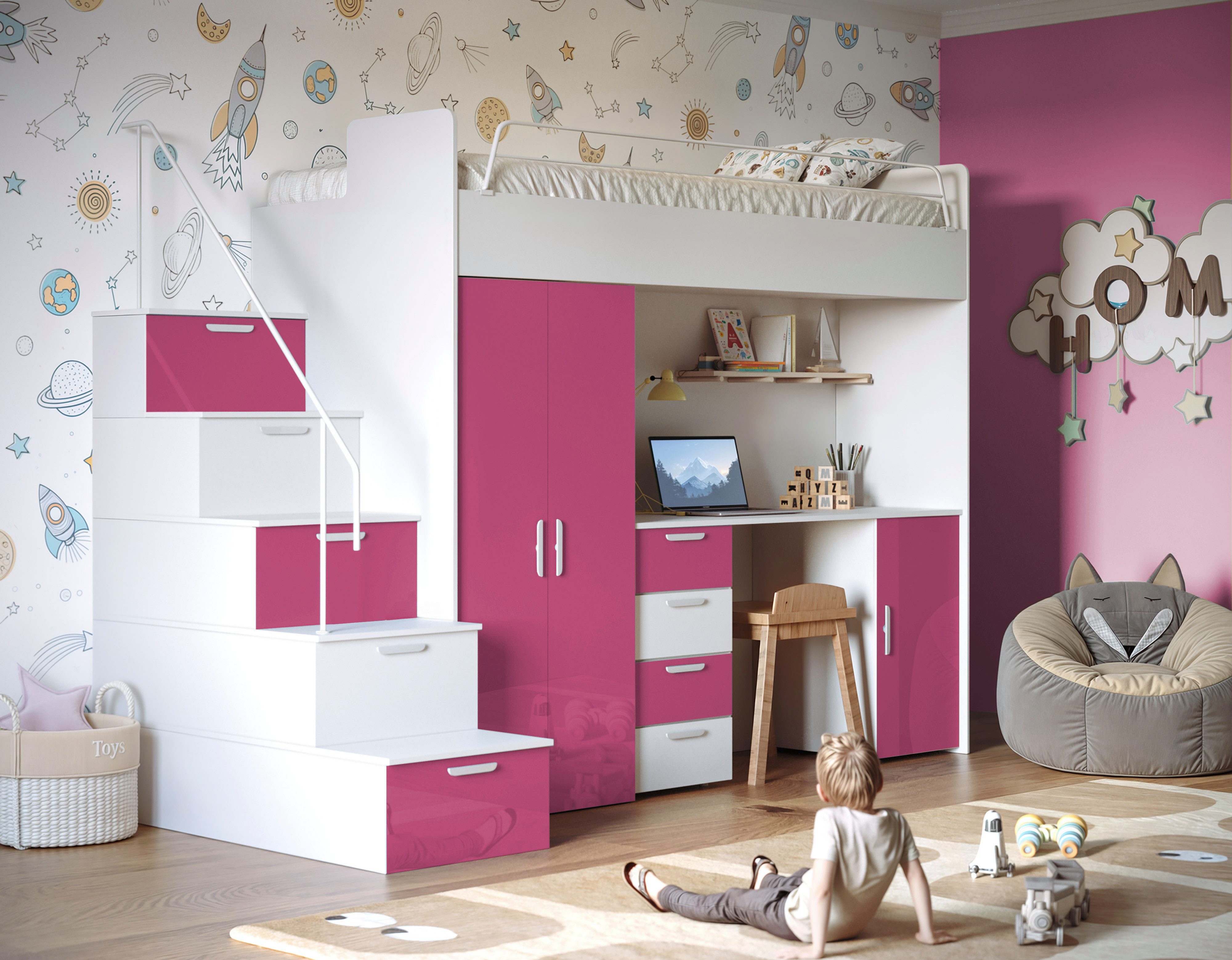 Luxusbetten24 Hochbett Kinderhochbett Dream mit Schreibtisch, günstig online kaufen