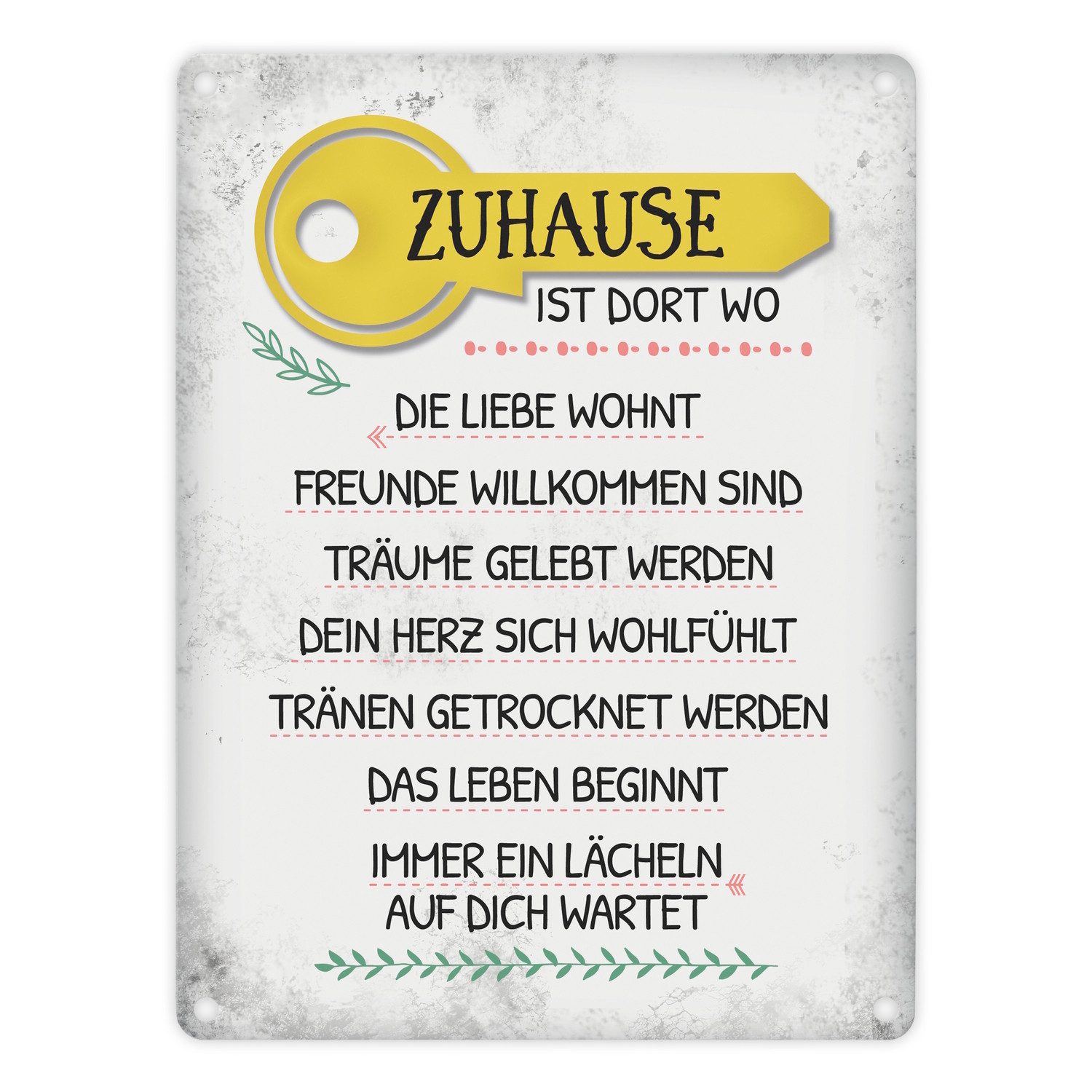 speecheese Metallschild Zuhause ist dort Metallschild mit Schlüssel Motiv Familie Freunde